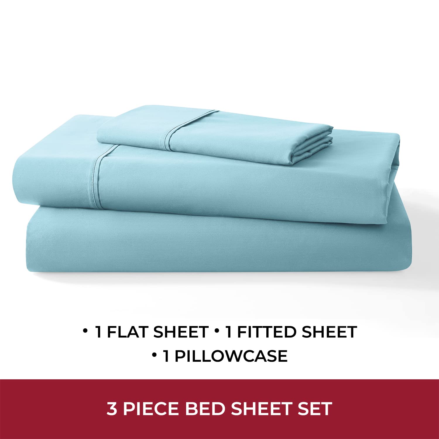 Mellanni 400 Thread Count Cotton Sateen Bed Sheets Set - 3 Piece Luxury Soft Cooling Bedding for Hot Sleepers (Twin XL, Light Blue) - Fits Mattresses up to 16