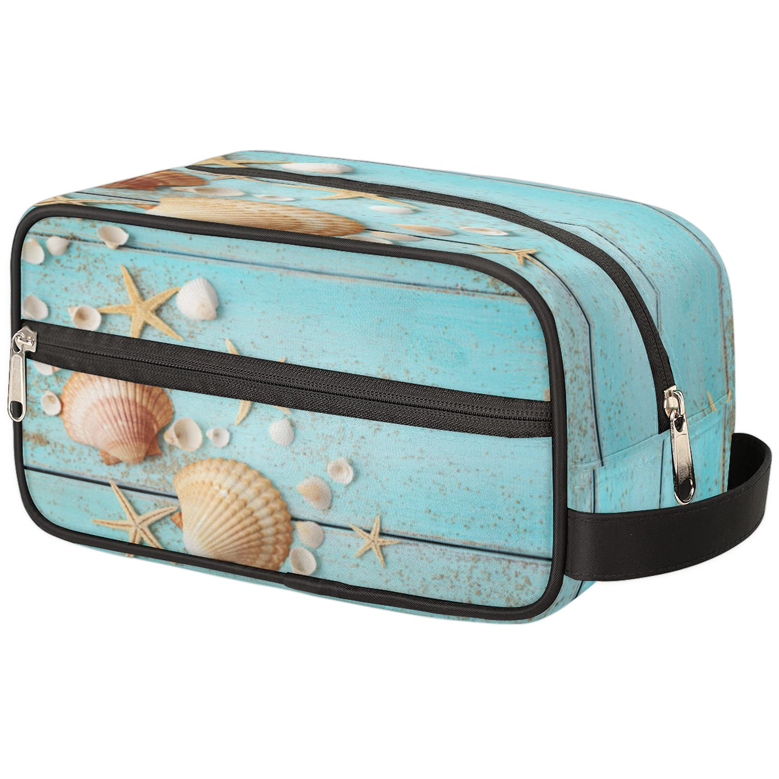 Starfish Seashell Cosmetic Bag for Women - Large Waterproof Travel Makeup Organizer with Zipper, Tropical Beach Themed Toiletry Bag for Girls | Perfect for Summer Vacations, Beach Trips & Travel Essentials Storage