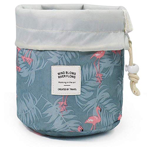 YJQueen Travel Makeup Bag - Portable Cosmetic Organizer & Toiletry Pouch for Women | Mini Train Case Handbag | Waterproof Makeup Storage Case | Perfect for Travel, Gym & Daily Use (Blue Flamingo Design)