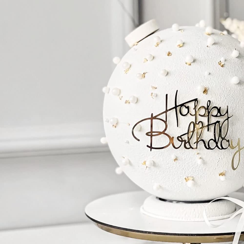 6pcs Gold Mirror Acrylic Cake Toppers - Happy Birthday Cake Decorations for Kids Birthday Party, Cupcake Toppers, Side Cake Inserts & Cake Decorating Supplies | Perfect for Birthday Cakes, Baby Showers & Wedding Dessert Displays