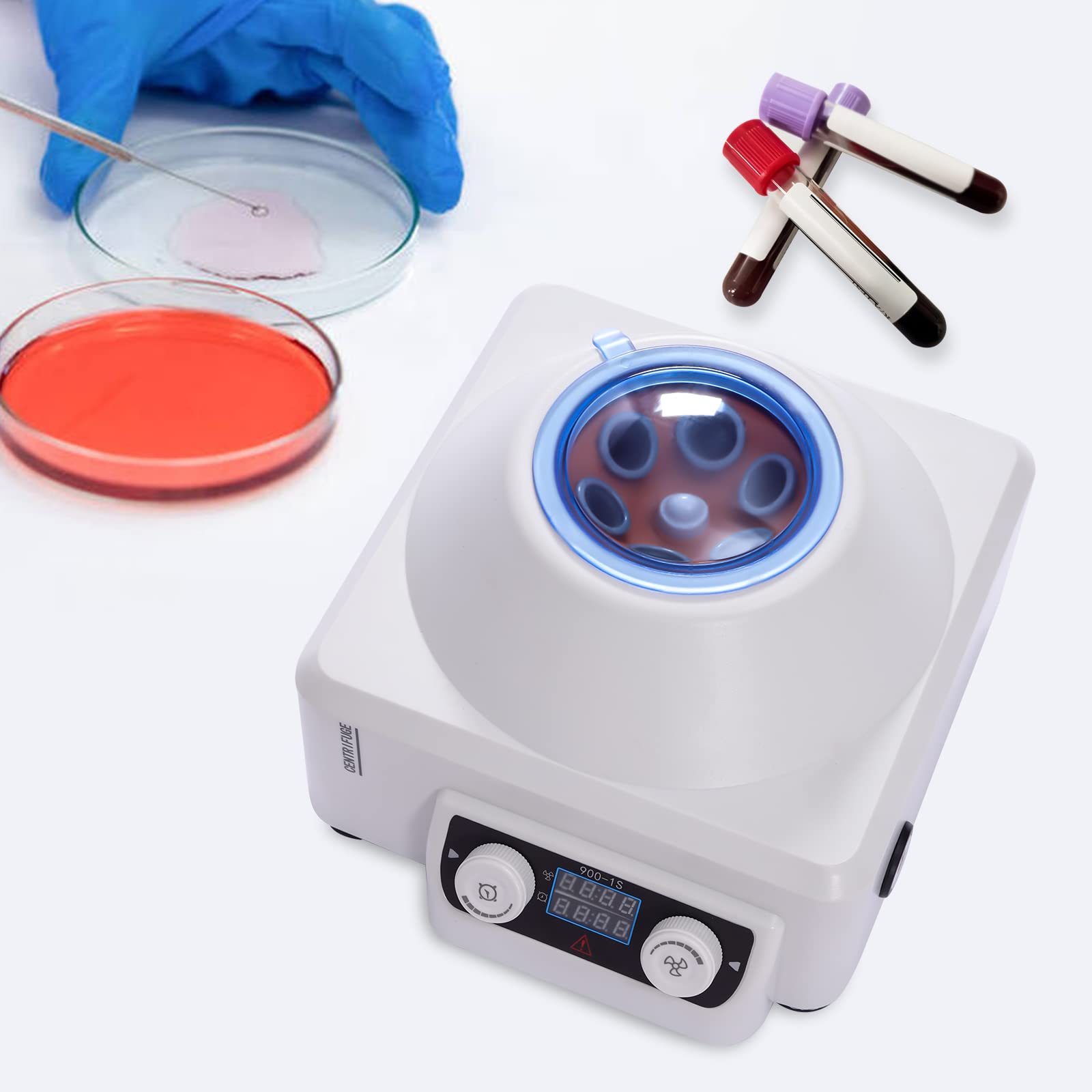 White Centrifuge Machine - 900-1s LCD Digital Desktop Electric Centrifuge with Adjustable Time & Speed for Lab Experiments, Medical Testing, and DNA Sample Separation