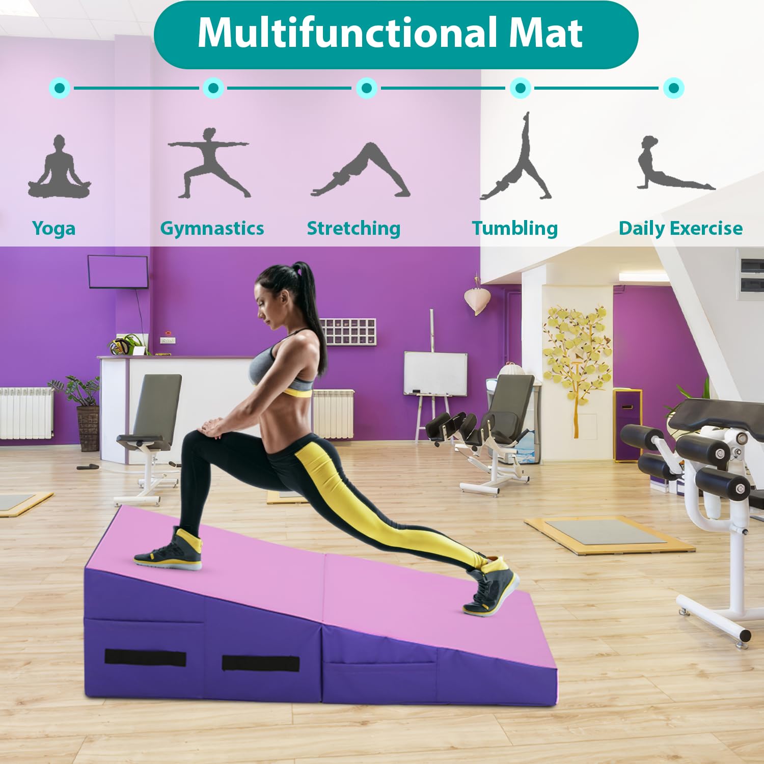 Non-Slip Gymnastics Tumbling Mat with Handle - Cheese Wedge Yoga Mat for Pilates, Martial Arts & Home Workouts | Perfect for Gym, Fitness Studio & Kids Play Area