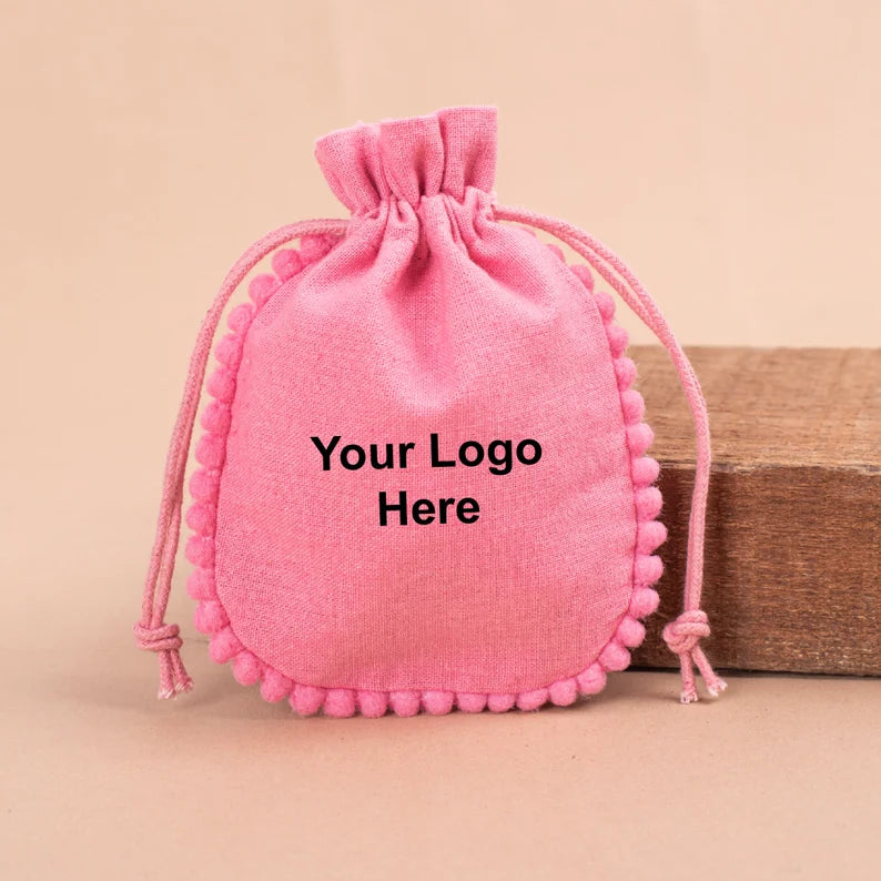 100 Sweet Rose Pink Designer Pouch with Delicate Pom Poms - Elegant Makeup Bag & Jewelry Organizer for Women, Perfect for Travel, Bridal Shower & Gift Giving