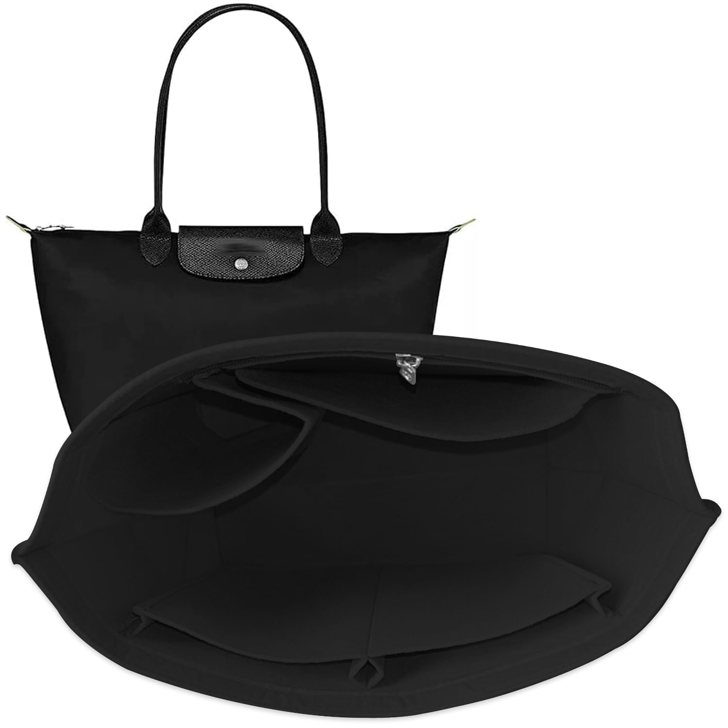 Luxury Felt Purse Organizer Insert for Longchamp - Medium Black Handbag Organizer with Divider Pockets & Zipper - Perfect for Travel, Work & Everyday Use