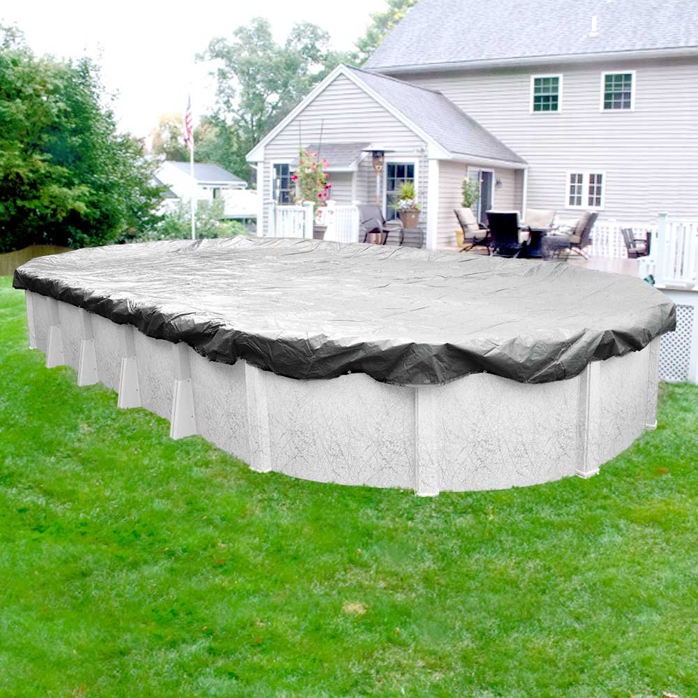 Robelle 551224-4-ROB Winter Pool Cover for Oval Above Ground Swimming Pools, 12 x 24-ft. Pool, 03 - Dura-Guard Silver - Heavy Duty Protection for Cold Weather & Snow