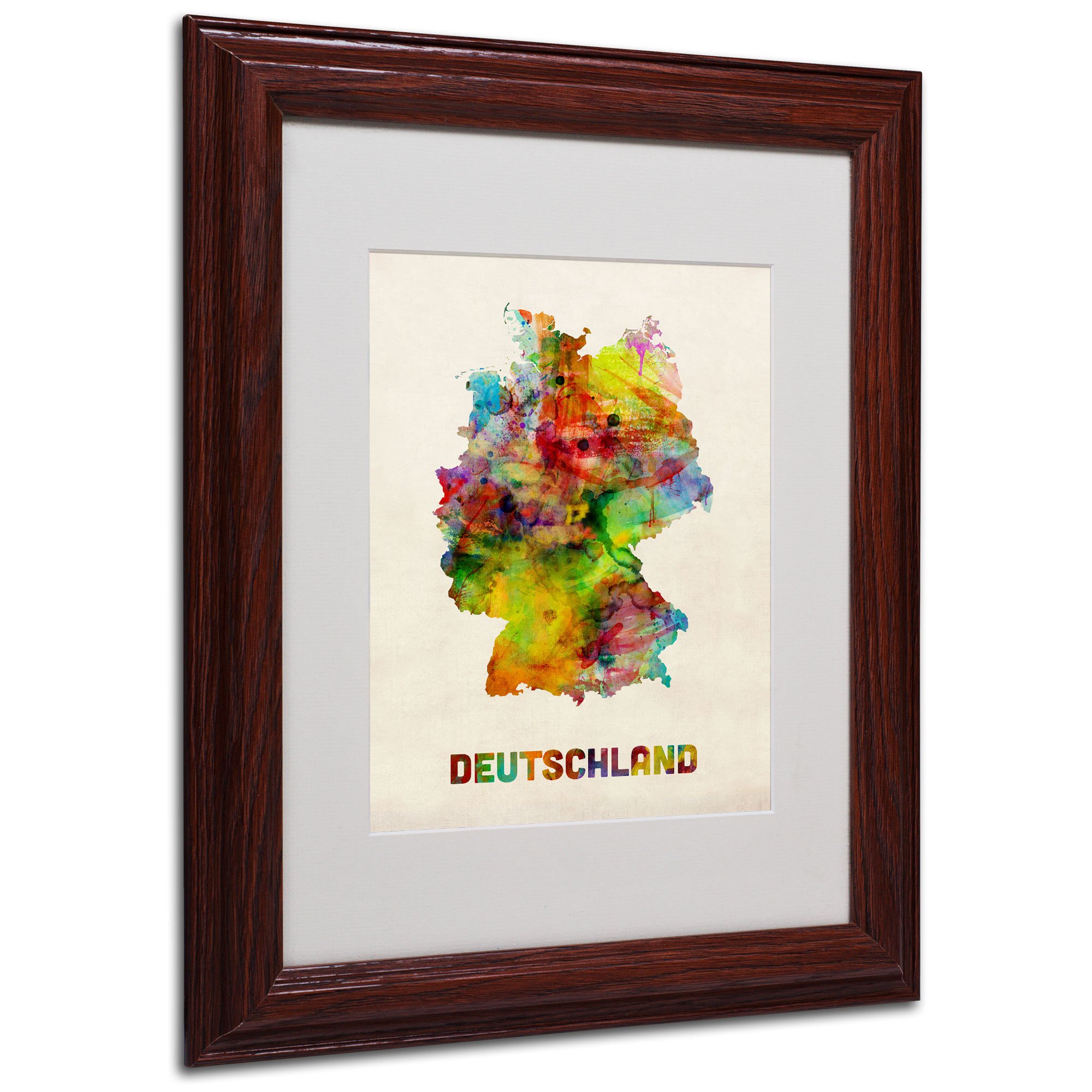 Michael Tompsett Germany Watercolor Map Art Print - 11x14 Inch White Matte Wood Framed Wall Decor for Living Room, Office & Gift