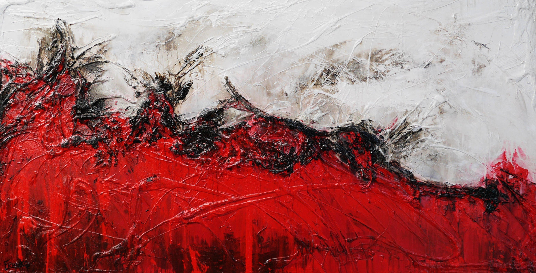 Devils Advocate 100x190cm Red White Textured Abstract Canvas Art - Modern Wall Decor for Living Room, Bedroom & Office