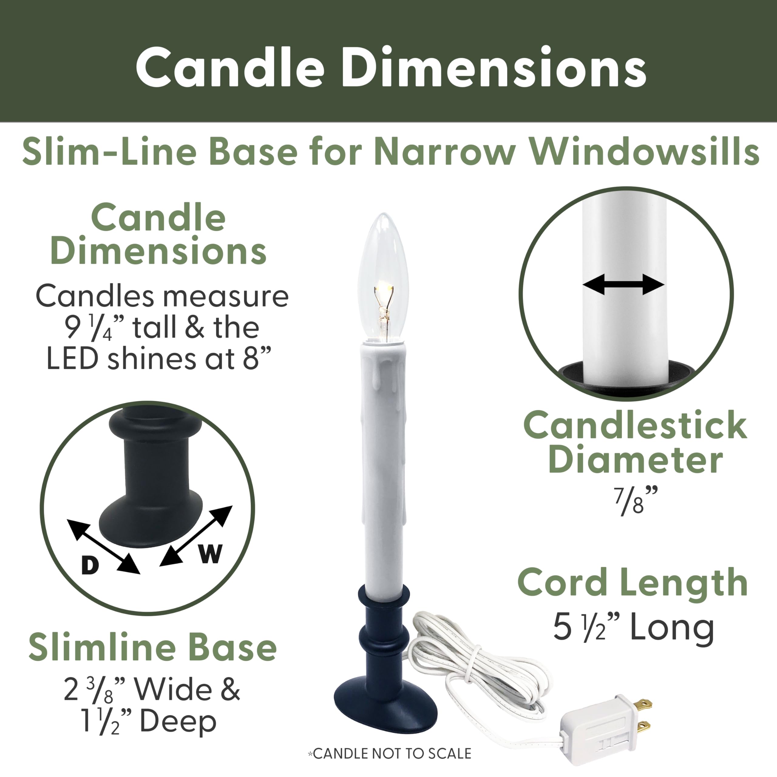 612 Vermont Electric LED Window Candles with Clear Bulb - Set of 4, Auto Timer, Slim Metal Base in Antique Bronze (VT-9133-OW-R4 Matte Onyx) - Perfect for Holiday Decor, Christmas Windows, and Year-Round Home Ambiance