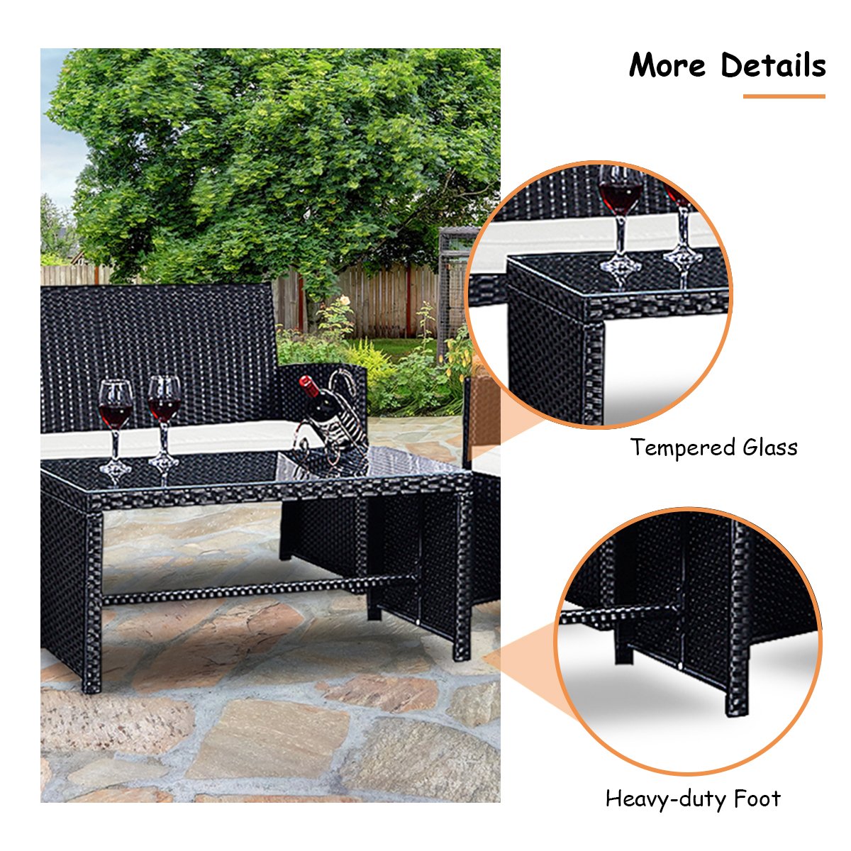 Casart 4-Piece Rattan Patio Furniture Set - Wicker Outdoor Sectional Sofa with Tempered Glass Coffee Table, High Backrest & Removable Cushions - Perfect for Garden, Lawn, Balcony, Deck & Poolside Relaxation