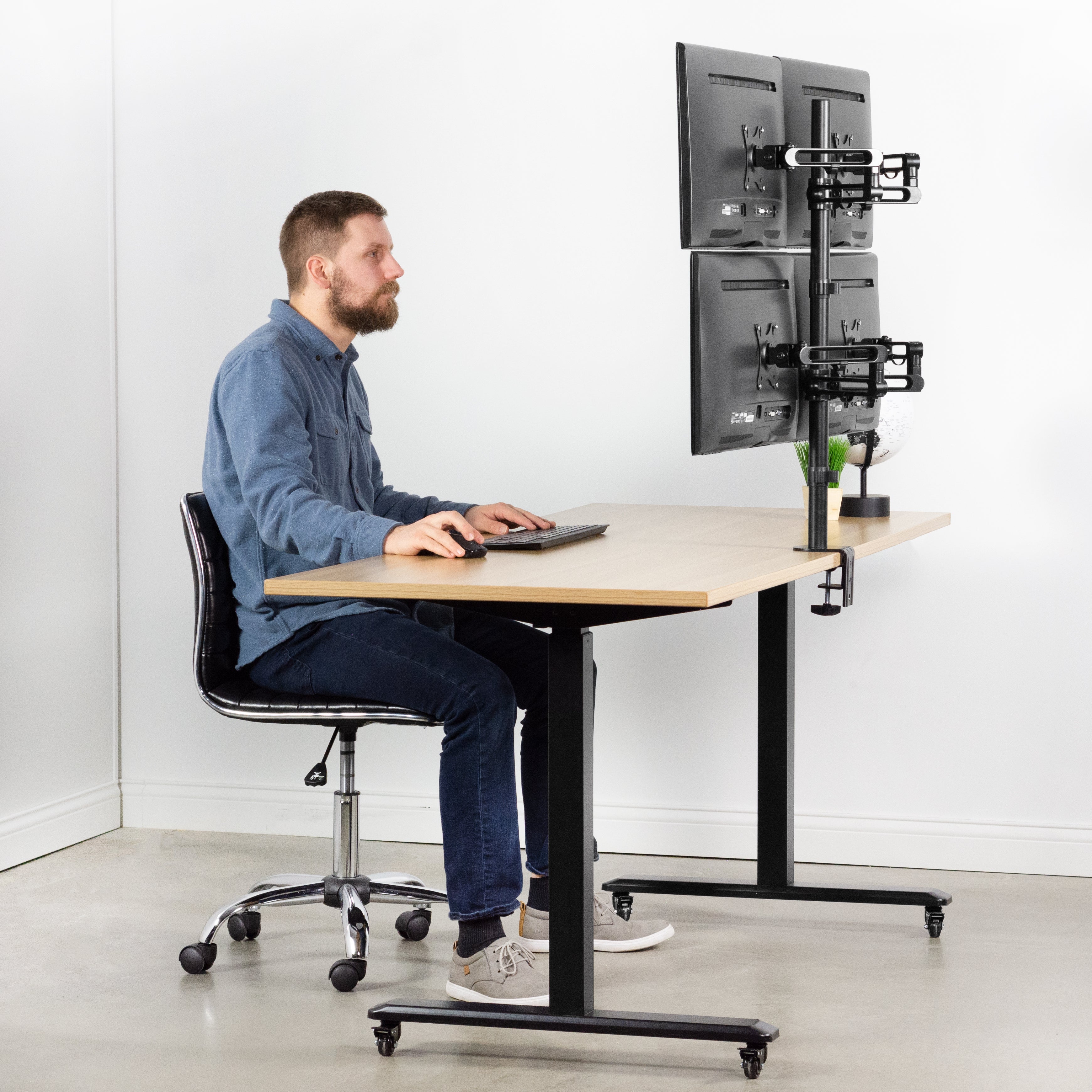 Quad Monitor Stand for 17” to 32” Screens - Heavy Duty Adjustable Desk Mount for Home Office, Gaming & Workstation Setup