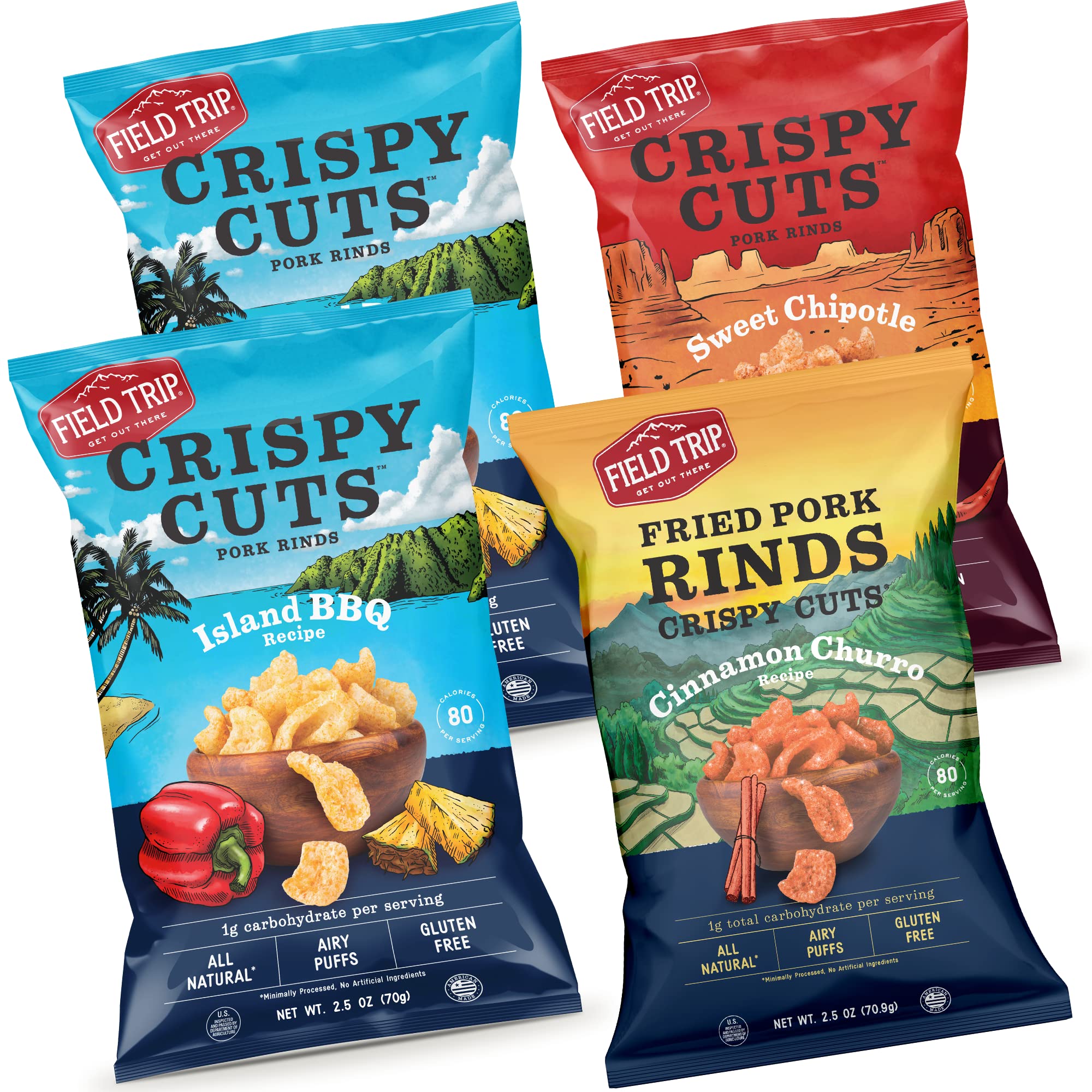 **Field Trip Gluten Free Pork Rinds – Paleo & Keto Friendly Airy Puffs – Crunchy High Protein Low Carb Snacks – Made from Back Pork Skins – 2.5oz Bag (4 Variety Pack) – Perfect for On-the-Go, Office, or Movie Night Snacking**