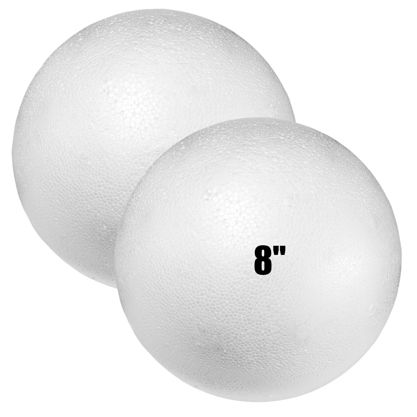 8 Inch Large White Styrofoam Balls (2-Pack) - Smooth Solid Round Foam Balls for DIY Crafts, Home Decor, School Projects | Perfect for Christmas Ornaments, Floral Arrangements & Model Making
