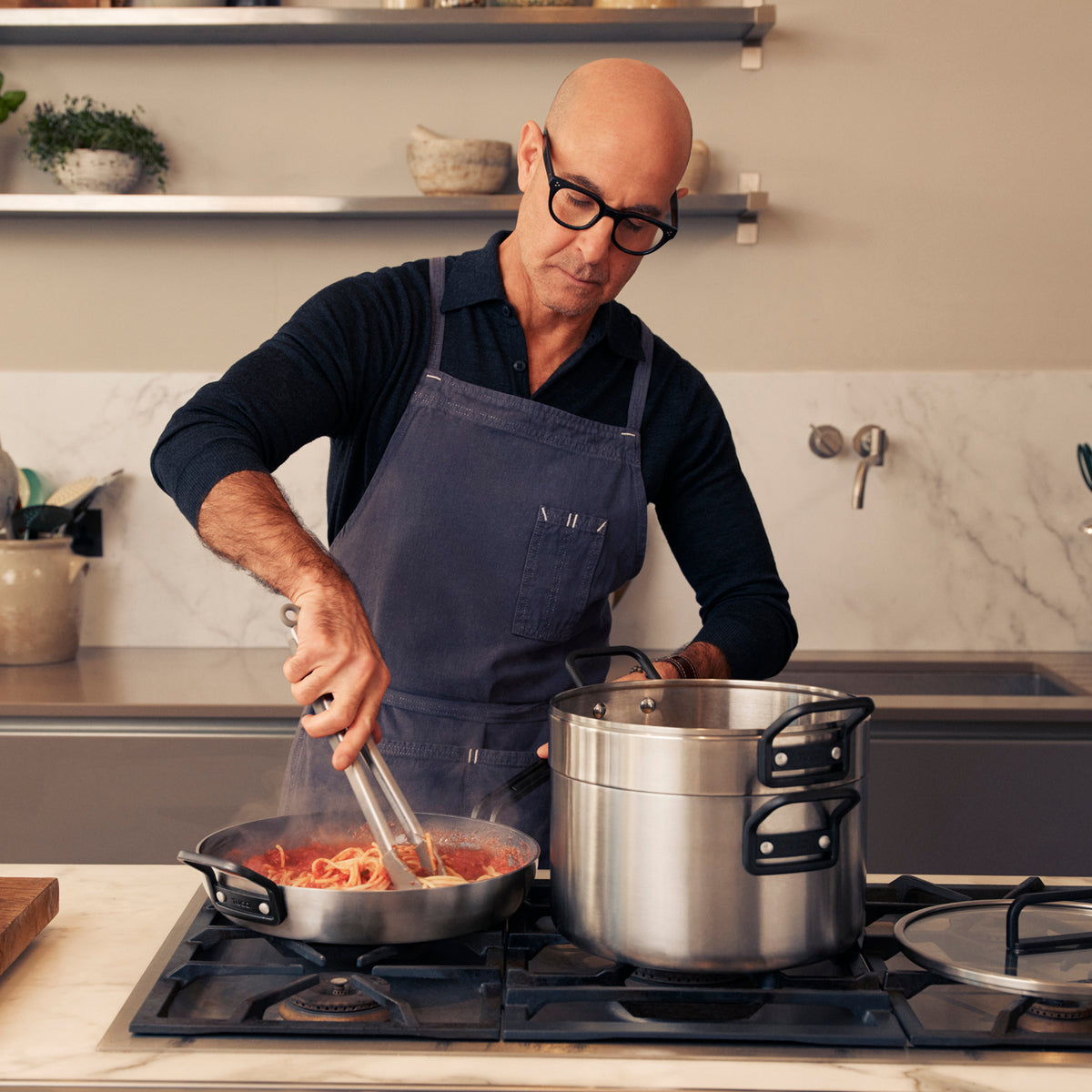 Stanley Tucci™ Premium 4-Piece Stainless Steel & Ceramic Nonstick Cookware Set with Free Tucci Cookbook – Perfect for Home Chefs & Gourmet Cooking
