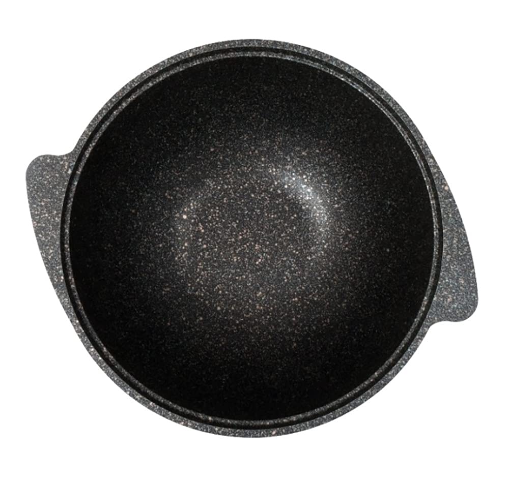 Premium Aluminum Wok Kazan Cooking Pot with Lid - 4.8 Qt (4.5L) Granite Coated Nonstick Camping & Kitchen Cookware - Perfect for Outdoor Camping, Home Cooking & Asian Cuisine