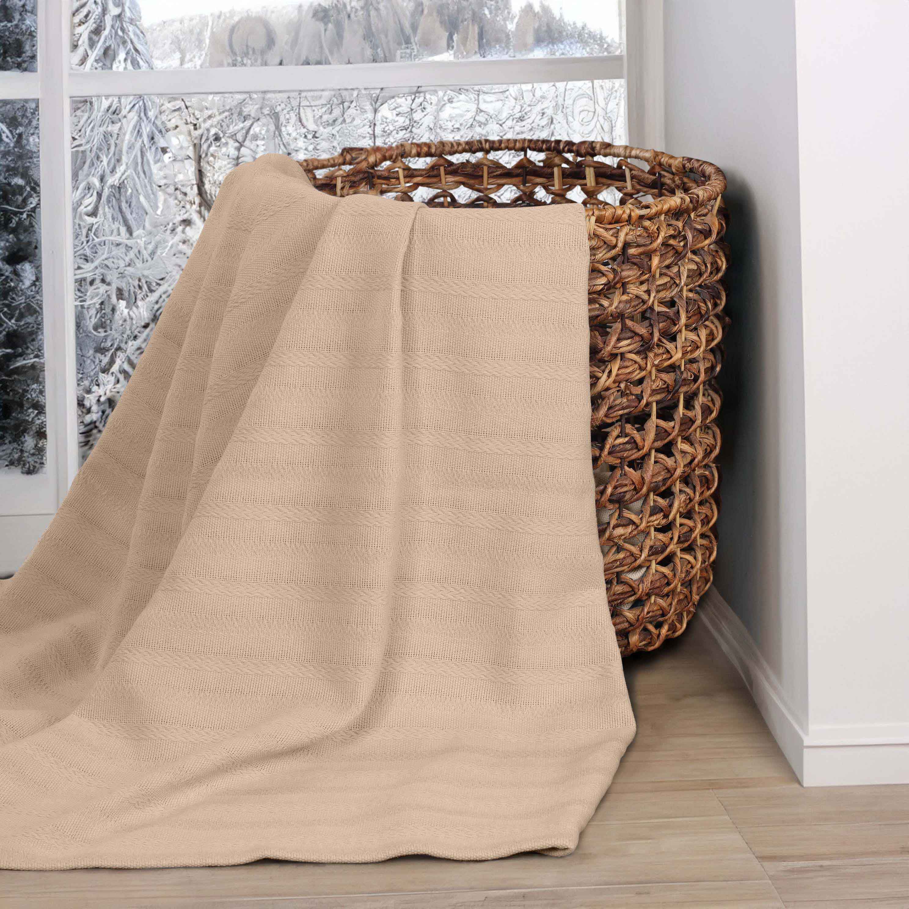 Soft Clara Cotton Textured Striped Lightweight Woven Blanket - Perfect for Sofa, Bed & Outdoor Picnics