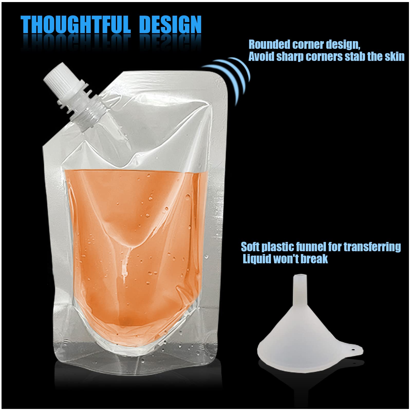 6-Piece Reusable Plastic Drink Flasks Set with Funnel - 8oz Each - Perfect for Travel, Camping & Outdoor Adventures - BPA-Free Leakproof Containers for Liquids