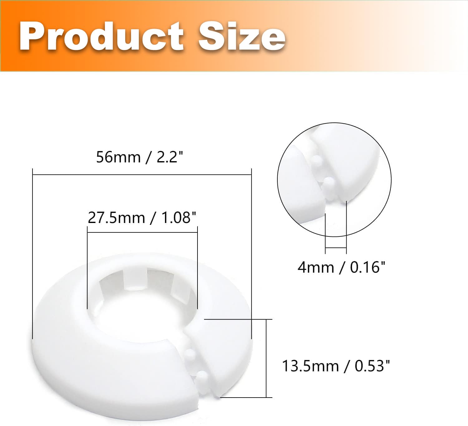 4-Pack White PP Plastic Pipe Cover Escutcheon Collar (0.98in/25mm Outer Diameter) - Decorative Flange Cover for Water Pipes, HVAC & Plumbing Systems - Perfect for Bathroom, Kitchen & Basement Pipe Concealment