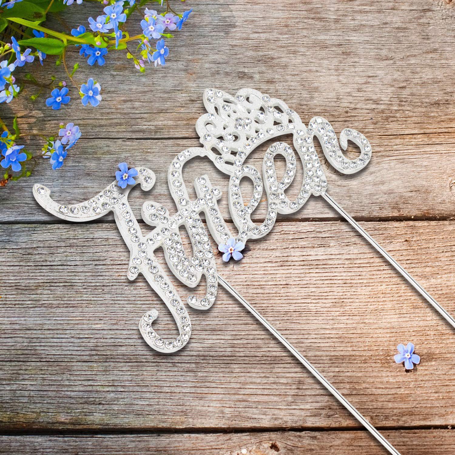 LINGTEER 15th Birthday Cake Topper with Crown - Silver Bling Crystal Rhinestone Decor | Happy Fifteenth Birthday Party Supplies | Perfect for Sweet 16, Quinceañera & Milestone Celebrations