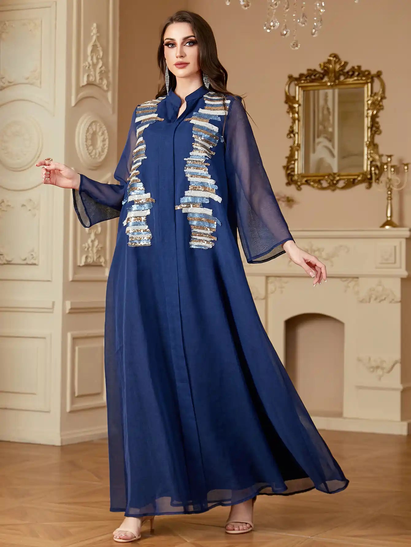 Elegant Eid Sequins Embroidery Caftan Dress for Women - Party & Wedding Guest Outfit - Perfect for Holiday Celebrations, Bridal Showers, and Special Occasions