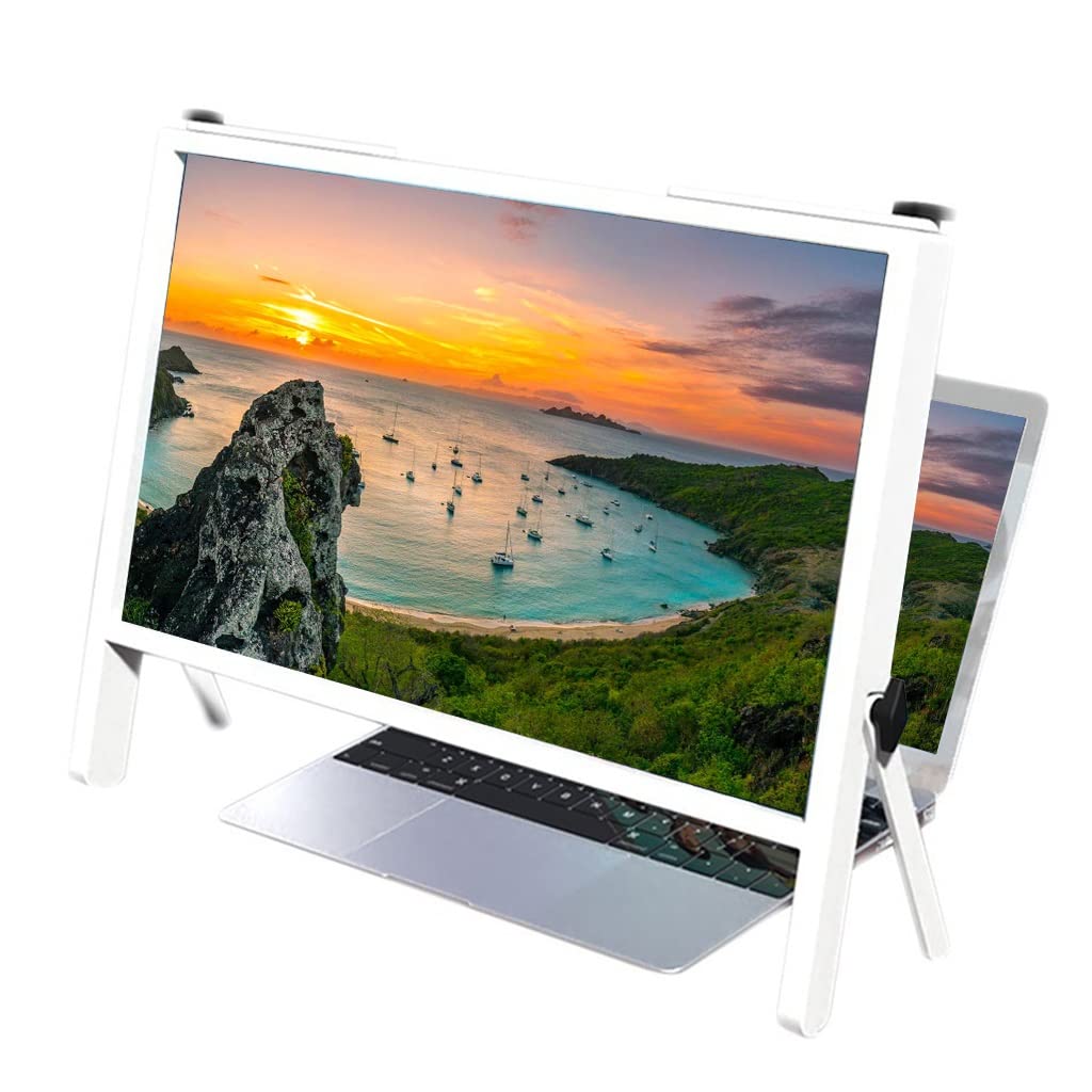 21in Foldable 3D HD Laptop Phone Screen Amplifier Stand - White | Screen Magnifier Protector Holder for Movies, Videos, Reading, Gaming & Office Work