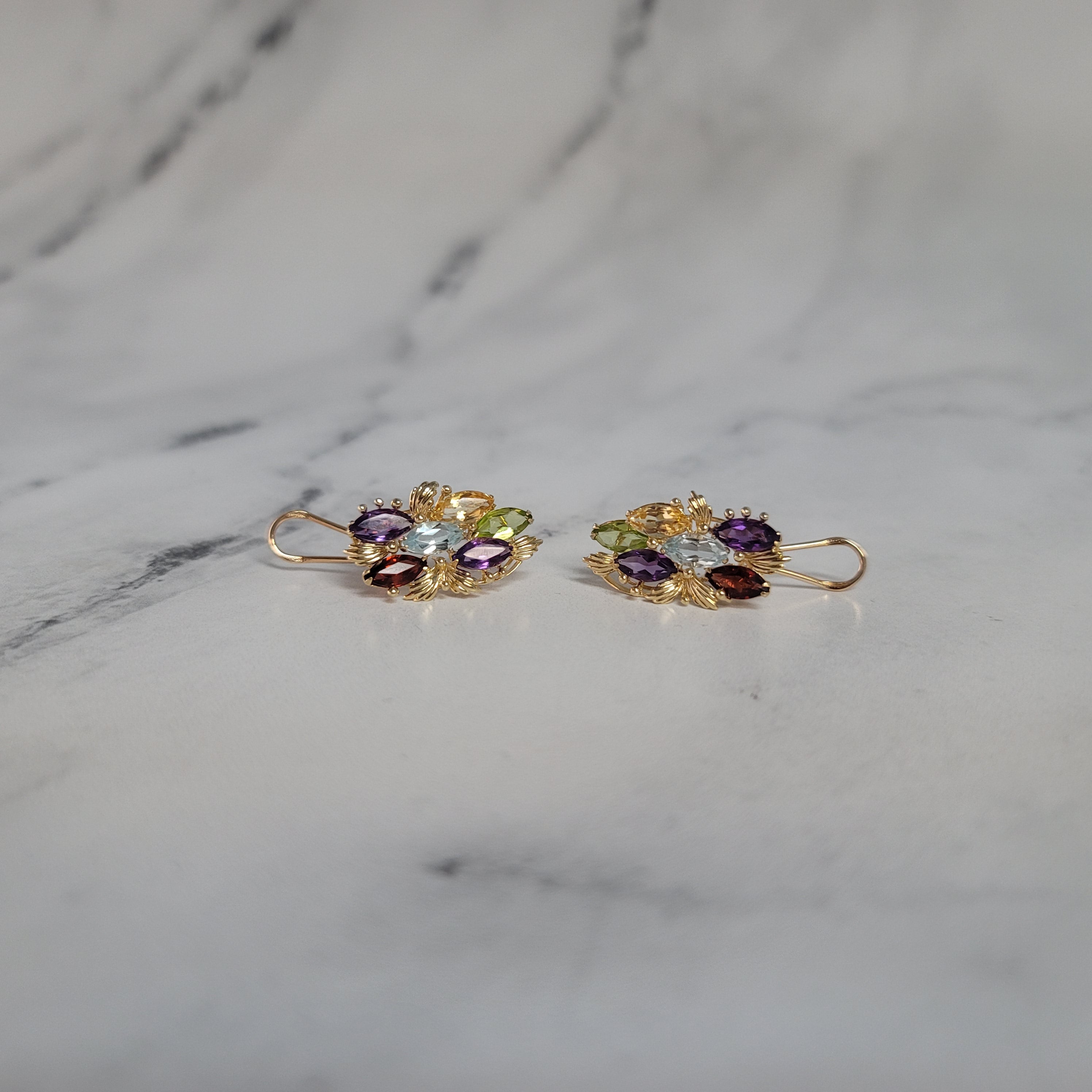 5 CT. Blue Topaz, Citrine, Amethyst, Garnet & Peridot Stud Earrings in 14k Yellow Gold - Elegant Gemstone Jewelry for Women, Perfect for Parties, Weddings & Everyday Wear
