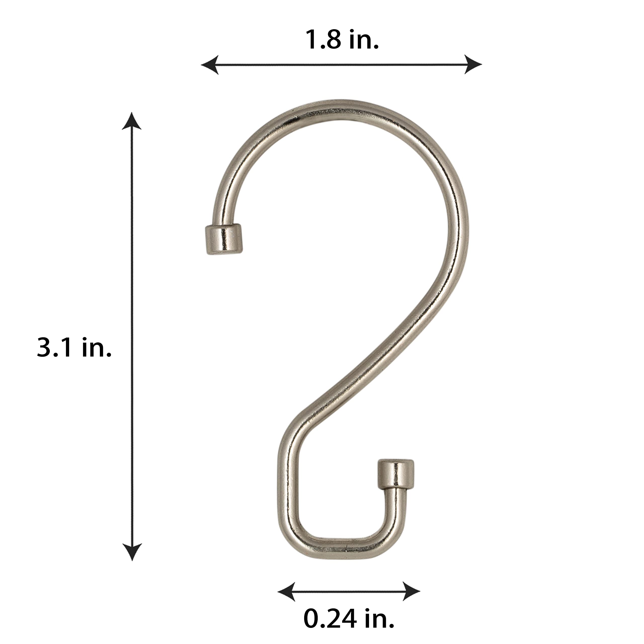 Bath Bliss 12-Pack Metal S-Hook Shower Curtain Rings - Easy Glide & Install for Bathroom Organization - Hang Towels, Mugs & Pans - Durable Satin Finish (Perfect for Showers, Kitchens & Home Decor)