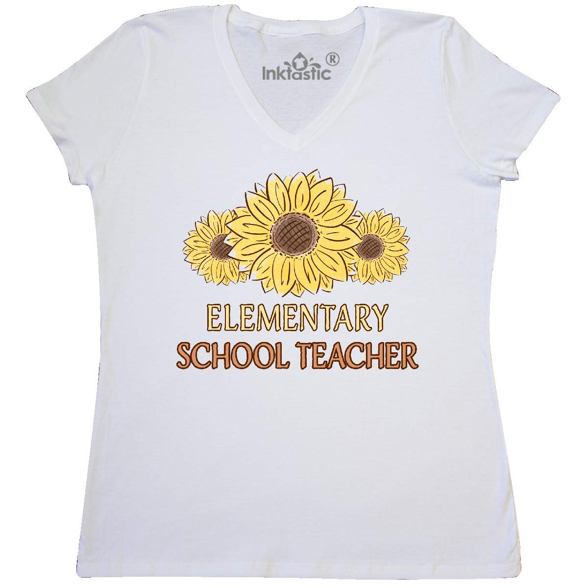 Inktastic Women's V-Neck Sunflower Teacher T-Shirt - Cute Elementary School Educator Apparel for Classroom, Teacher Appreciation & Back to School