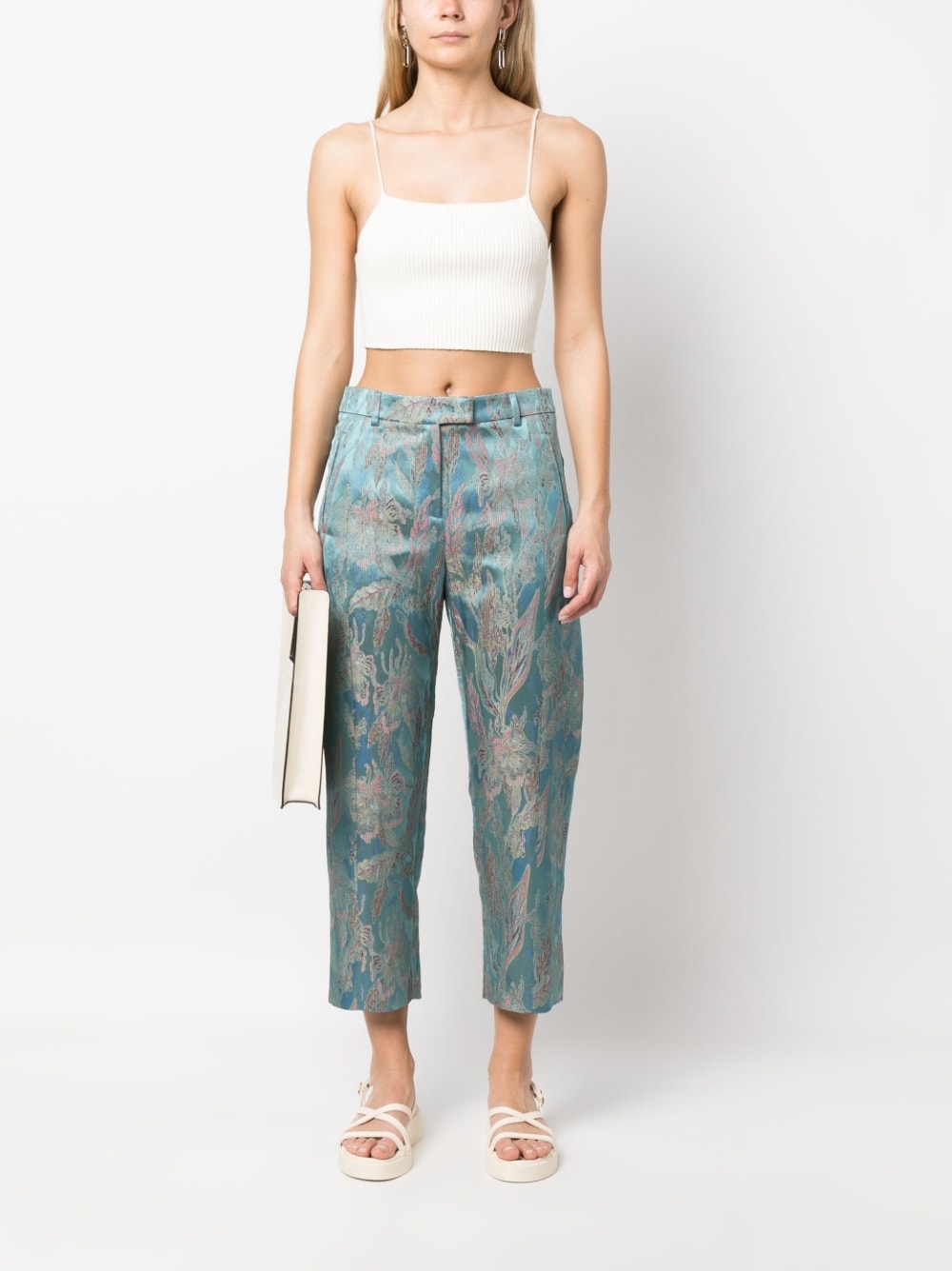Alberto Biani Women's Clear Blue High-Waisted Trousers - Comfortable Stretch Dress Pants for Office, Business & Casual Wear