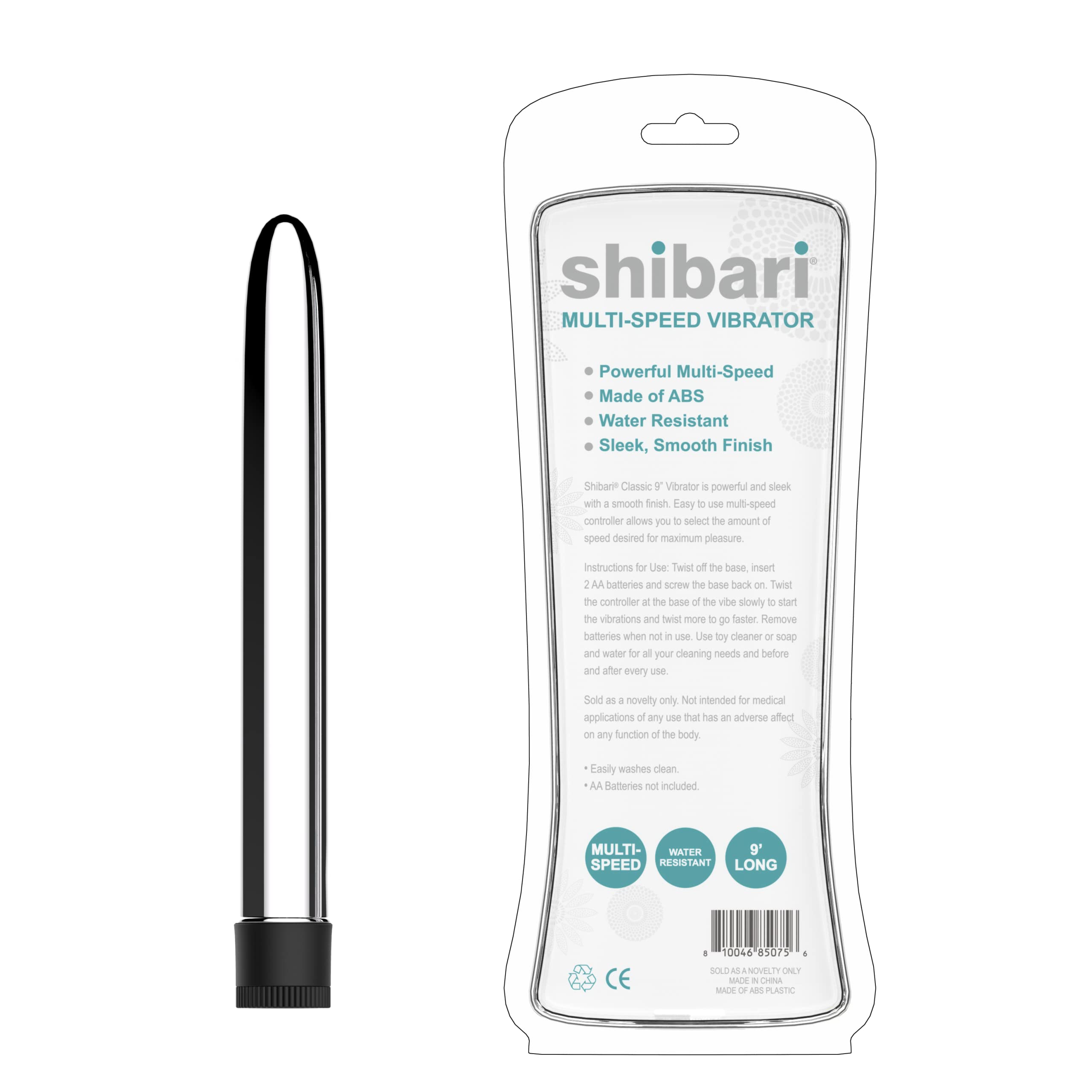 Shibari Classic Bullet Vibrator - 9 Inch Powerful Rechargeable G-Spot & Clitoral Stimulator for Women, ABS Plastic Waterproof Adult Sex Toy - Quiet Discreet Vibrating Massager for Solo Play & Couples Intimacy (Silver)