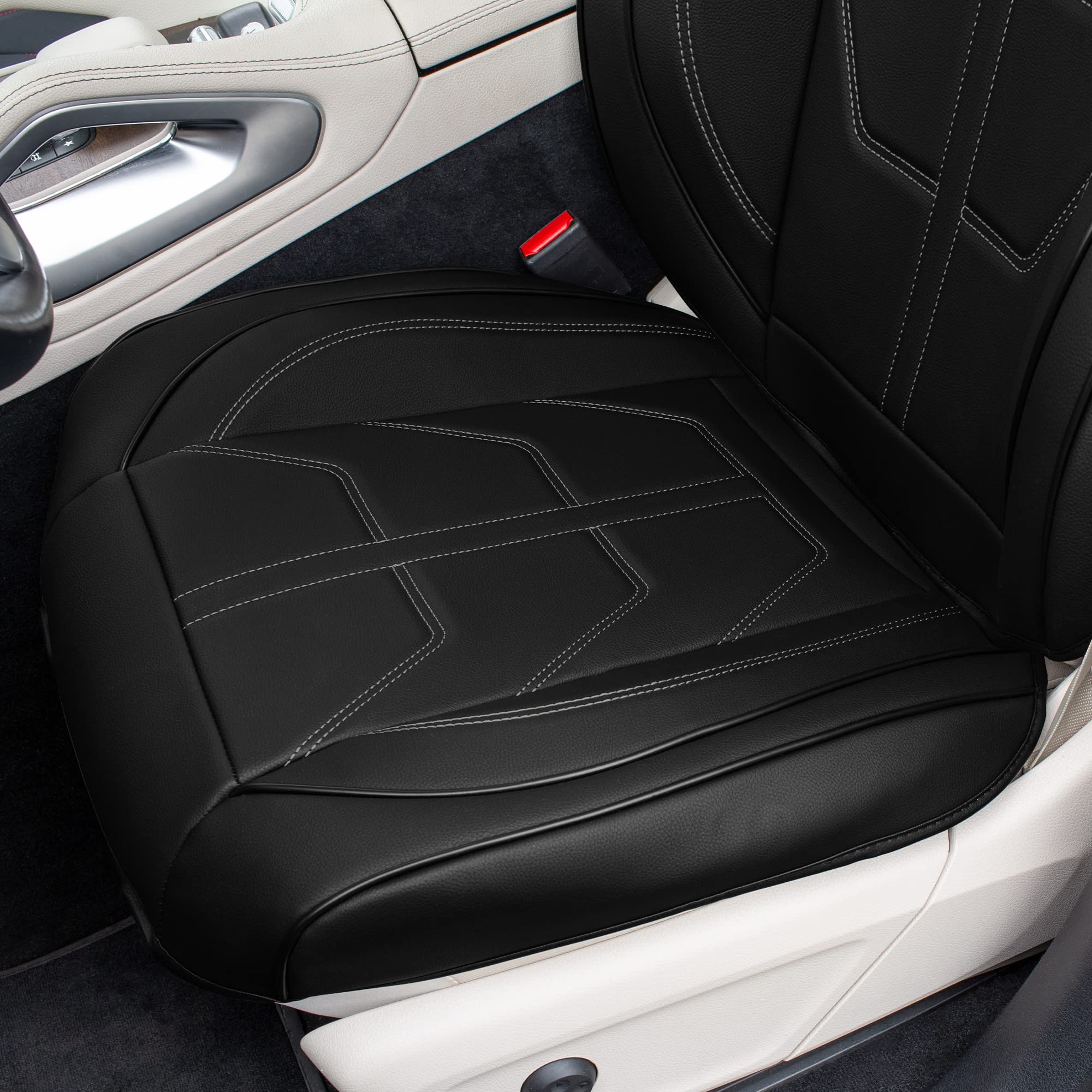 TLH Bionic70 Deluxe Faux Leather Gray Car Seat Covers with Contrast Stitching - 2 Pack Universal Fit Waterproof Seat Protectors for Cars, Trucks & SUVs | Front Set Car Seat Cushions for Comfort & Style | Perfect for Daily Commute, Road Trips & Vehicle Protection