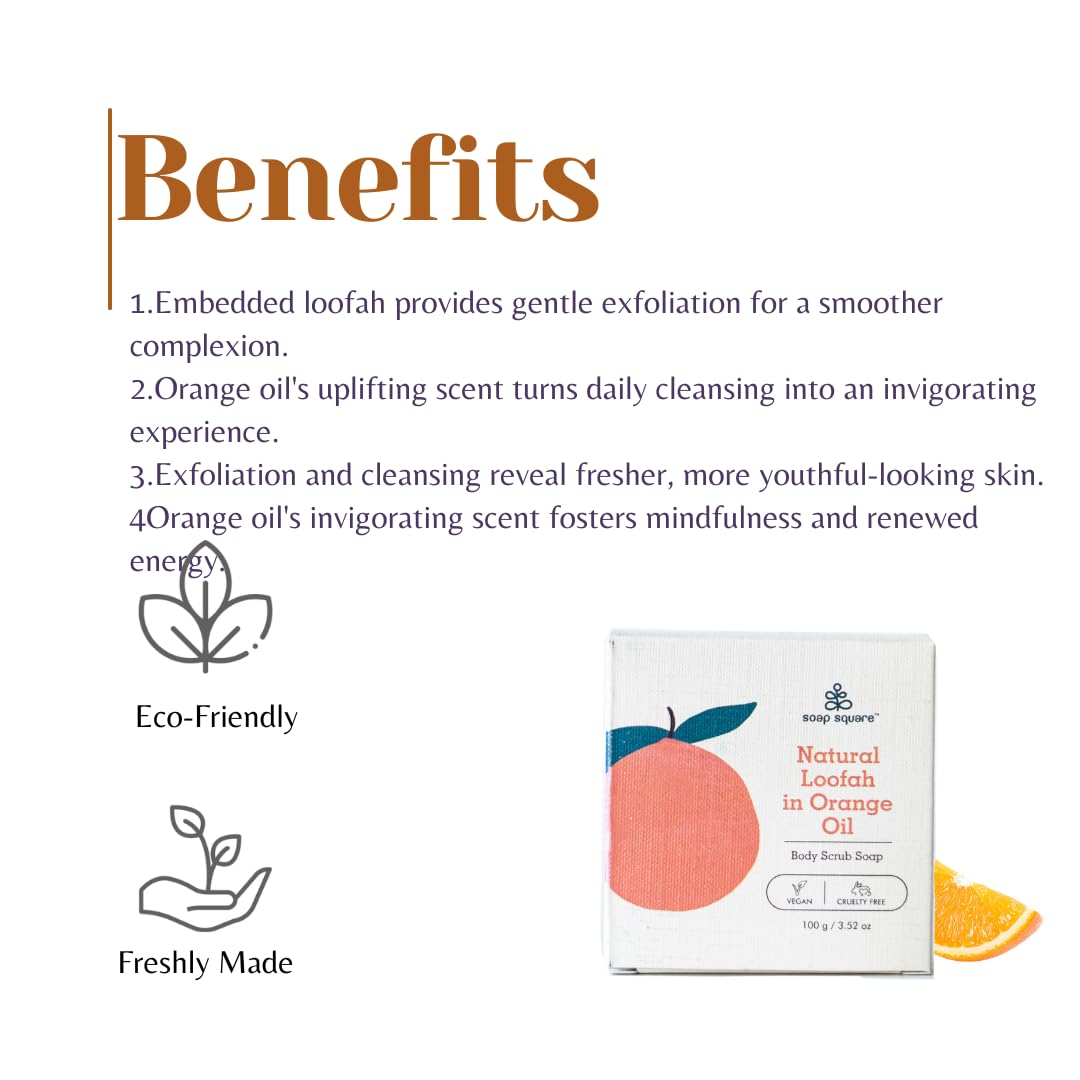 Natural Loofah Orange Oil Soap Bar - SLS Free, Paraben Free, Vegan & Cruelty-Free - Handmade in India - Perfect for Gifting, Customized Presents & Fresh Skin Care