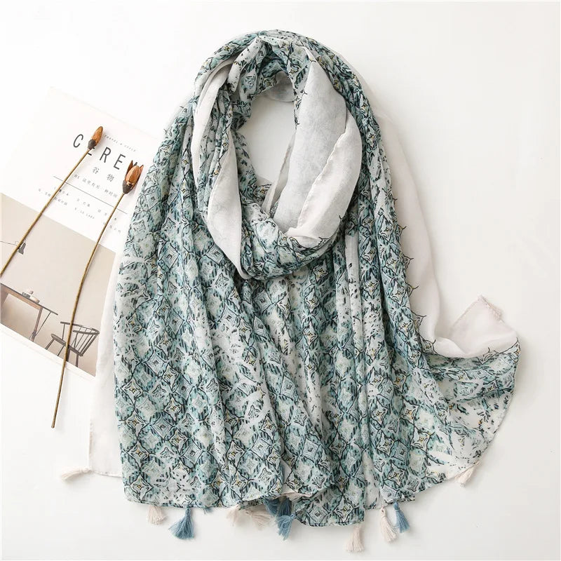 2023 Fashion Paisley Abstract Floral Tassel Viscose Shawl Scarf - Women's Lightweight Pashmina Wrap Stole & Muslim Hijab (180x90cm) - Perfect for Daily Wear, Office, Parties & Prayer