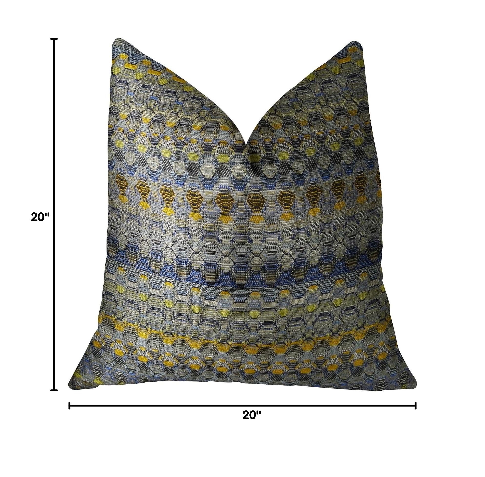 Plutus Merlot Way Handmade Throw Pillow 20x20 Inch - Blue Navy Yellow Decorative Cushion for Sofa, Bed, Living Room & Home Decor