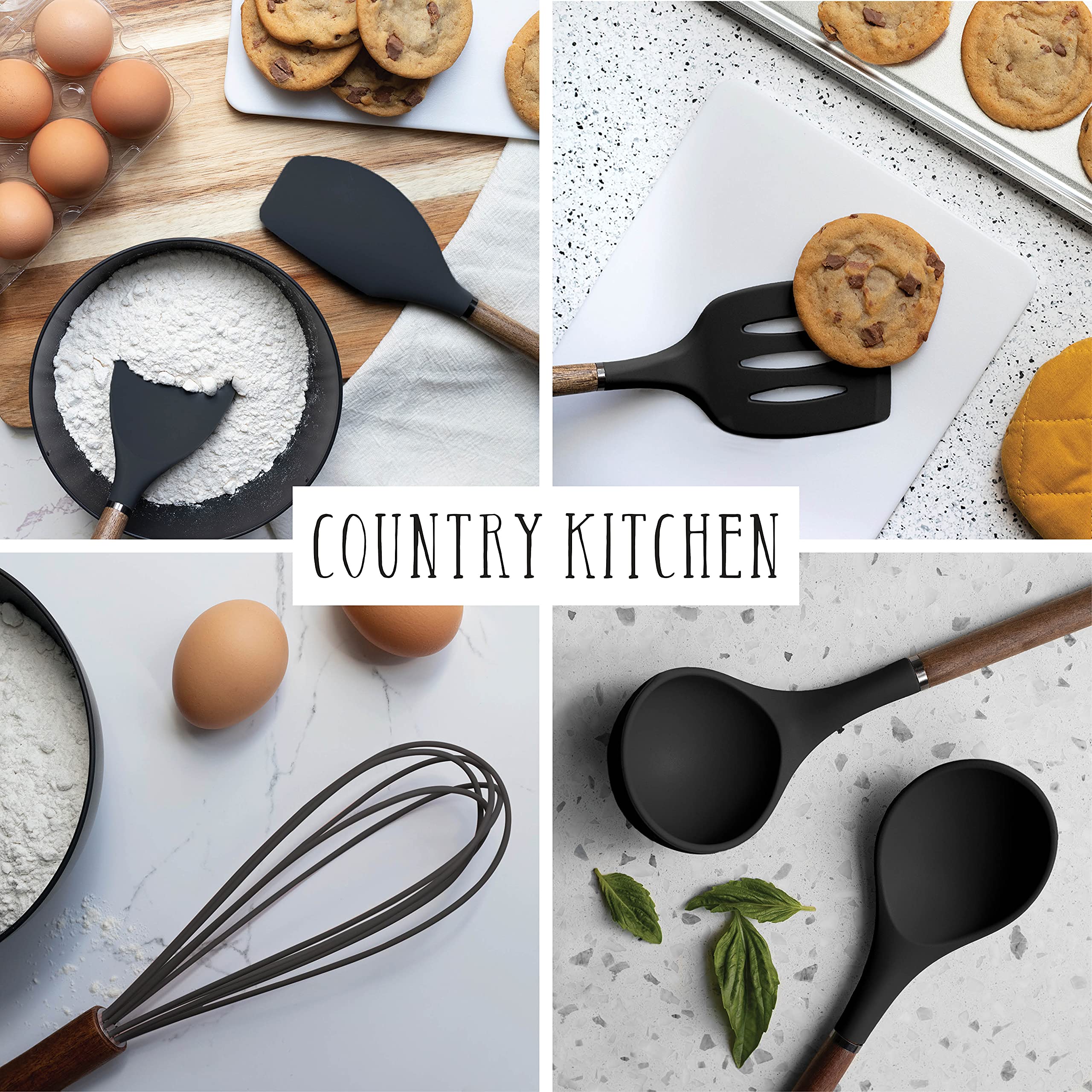 Non-Stick Silicone Cooking Utensil Set with Wooden Handles - 8-Piece Kitchen Tool Set for Baking, Frying & Stirring - Perfect for Non-Scratch Cookware & Easy Cleanup