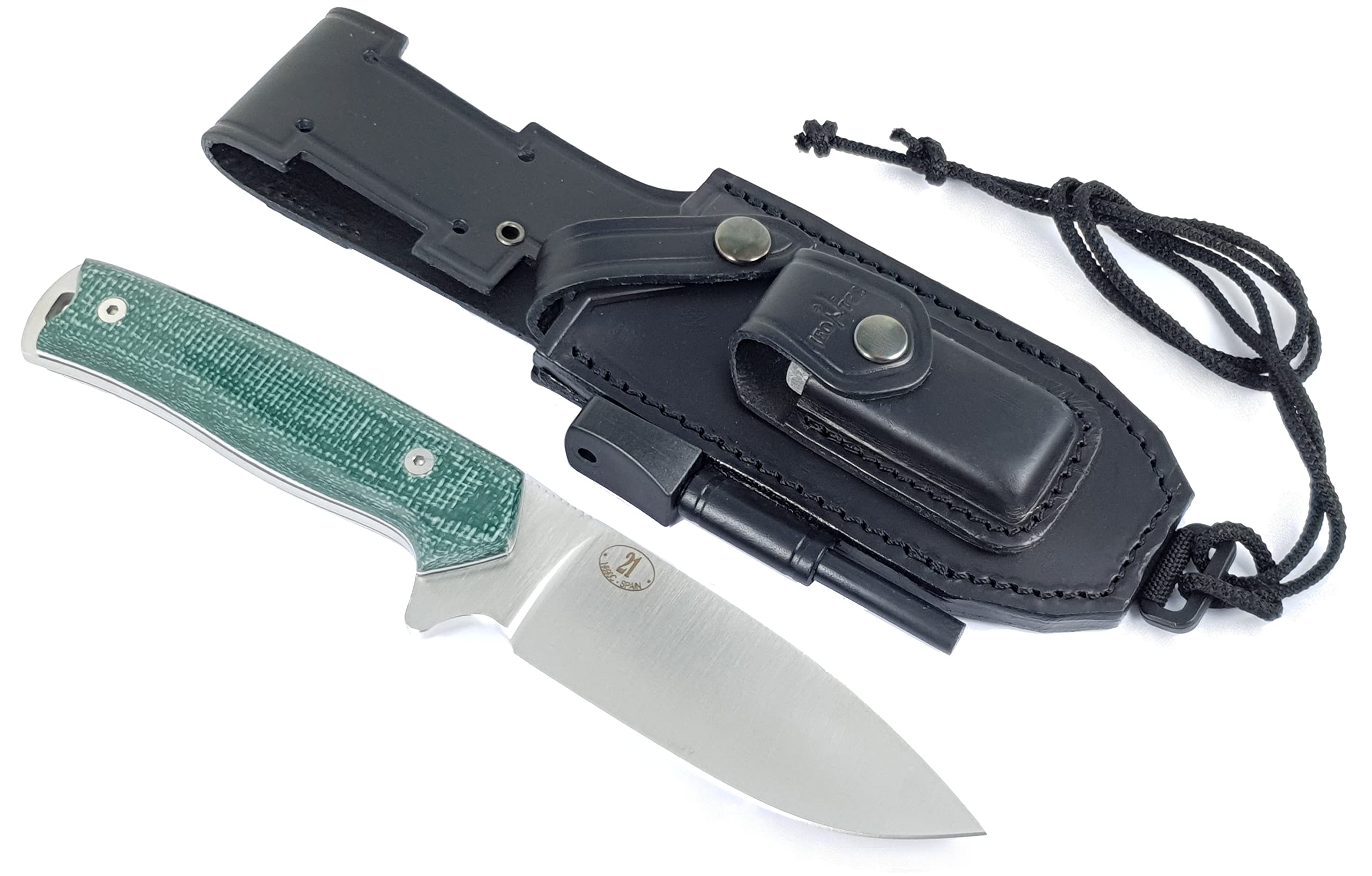 JEO-TEC No.21 Full Tang Bushcraft Survival Knife - N690C Steel Fixed Blade Hunting & Camping Knife with Leather Sheath (Horizontal/Vertical Carry) - Includes Fire Starter Scraper - Perfect Outdoor Gift for Men, Hikers & Survival Enthusiasts | Ideal for Camping, Hunting, Bushcraft & Emergency Preparedness