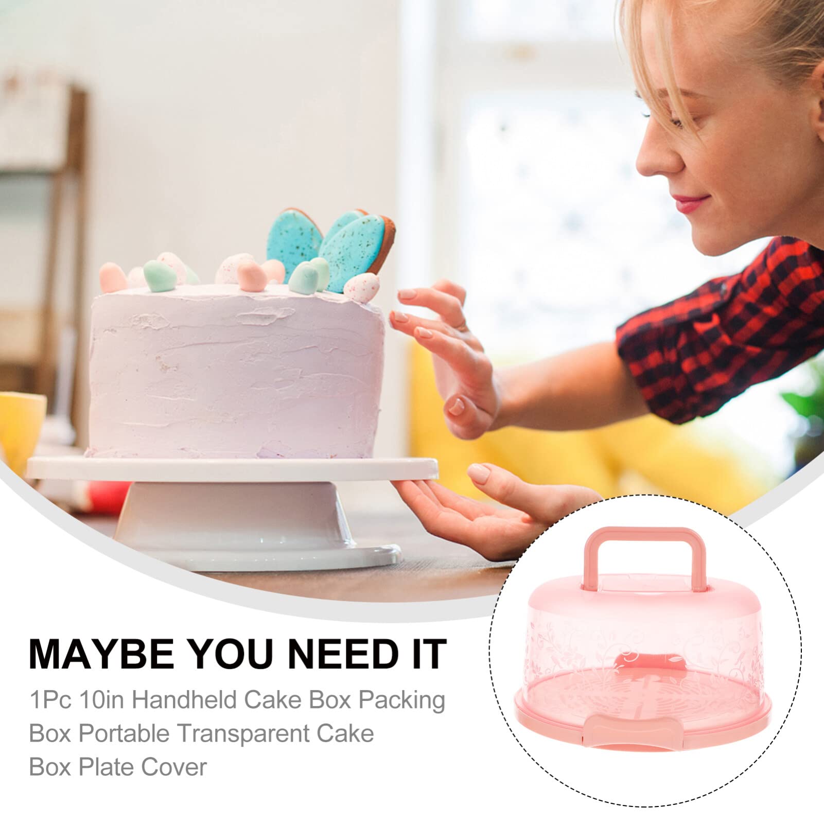 Bestoyard 10-Inch Round Cake Carrier with Dome Lid & Handle - Portable Cake Stand for Pies, Desserts & Baking - Perfect for Travel, Parties, Picnics & Food Storage (PP Material, Airplane Safe)