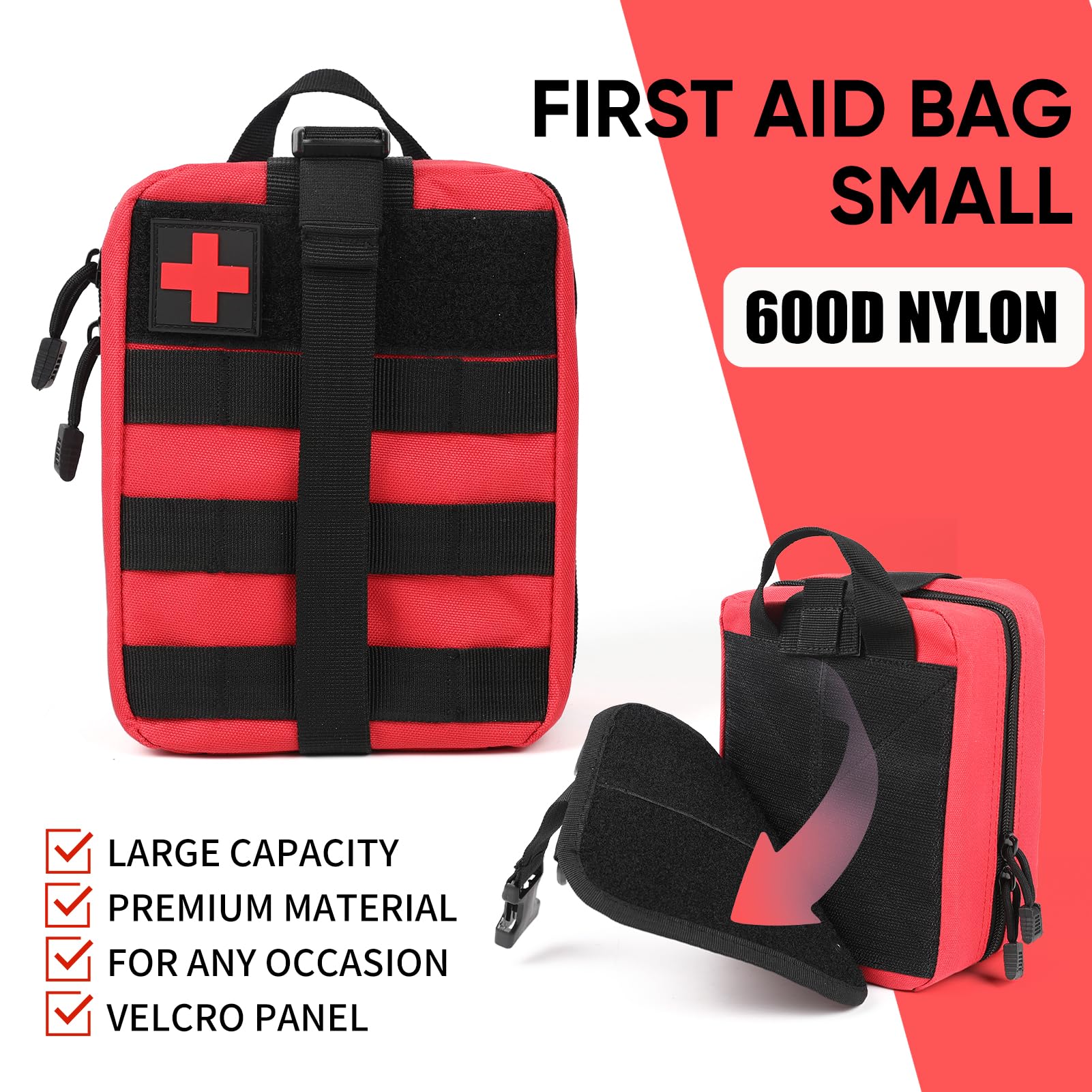 Tactical Medical Pouch with Rip-Away Hook & Loop - MOLLE First Aid Kit Bag for Duty Belt & Keychain Clips | Emergency Survival Gear for Hiking, Camping & Military Use