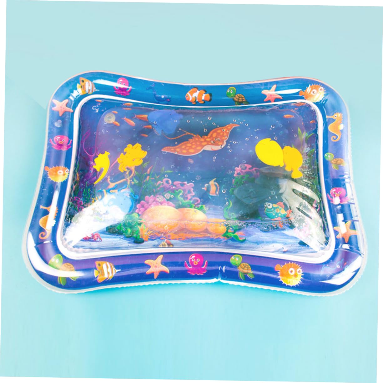 ANDRESLAD Inflatable Water Play Mat for Babies - Non-Toxic Crawling Water Cushion with Floating Toys, Sensory Activity Pad for Toddlers (Blue) - Perfect for Indoor/Outdoor Summer Fun, Pool Parties & Backyard Playtime