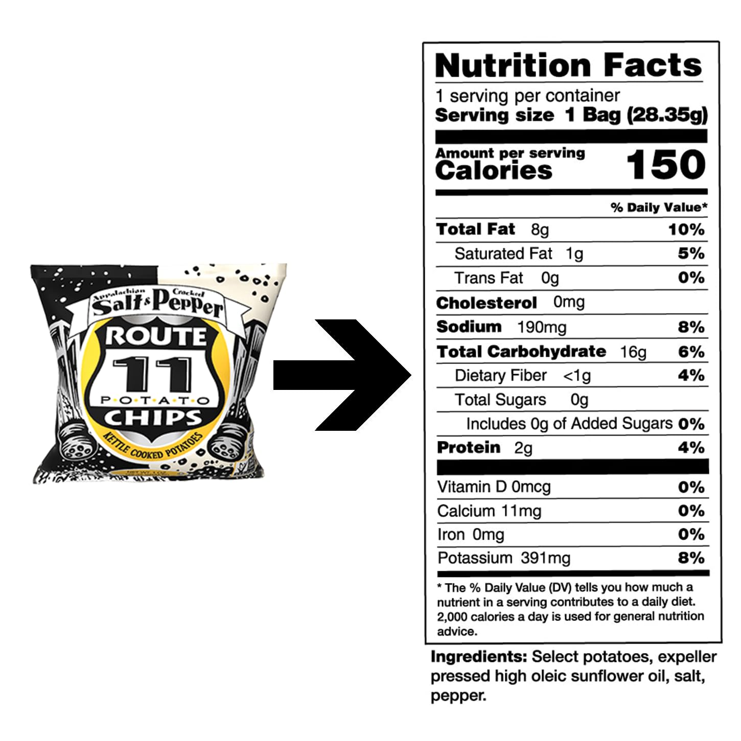 Route 11 Salt & Pepper Potato Chips - 30 Pack (1 oz Each) | Crunchy Snacks for Parties, Picnics & Office Break Time