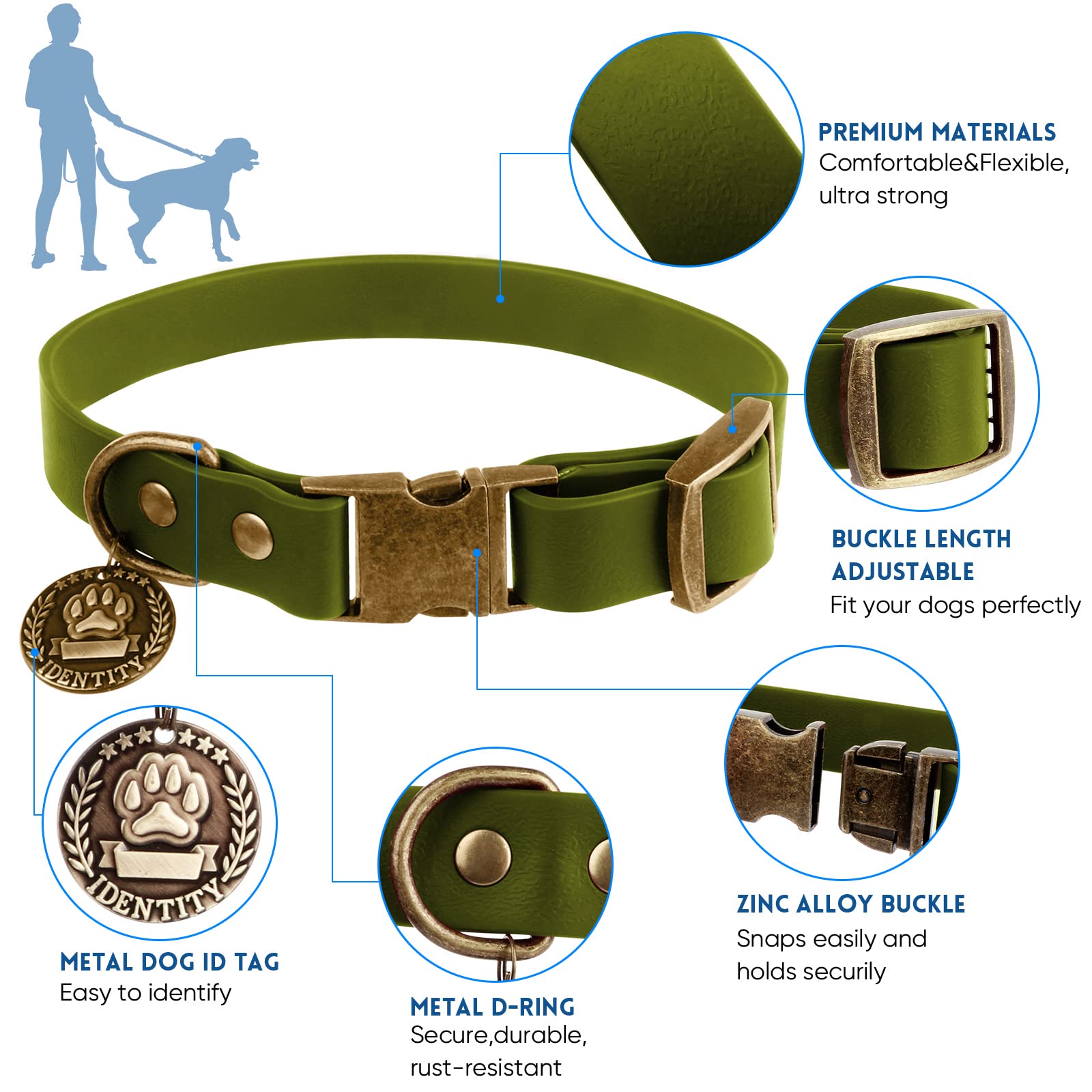 Wisedog Adjustable Dog Collar and Leash Set for Small Medium Large Dogs - Durable Pet Collar with Matching Leash & Free Poop Bag Holder (Green, Size S) - Perfect for Walking, Training and Outdoor Adventures