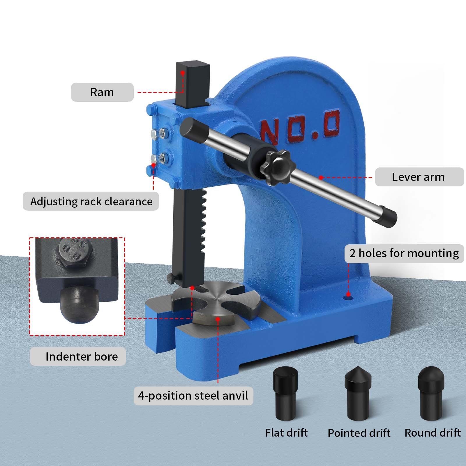 0.5 Ton Manual Arbor Press - Heavy Duty Cast Iron Desktop Punch Press Machine for Riveting, Punching Holes & Metalworking | Perfect for Jewelry Making, Leather Craft & DIY Metal Projects