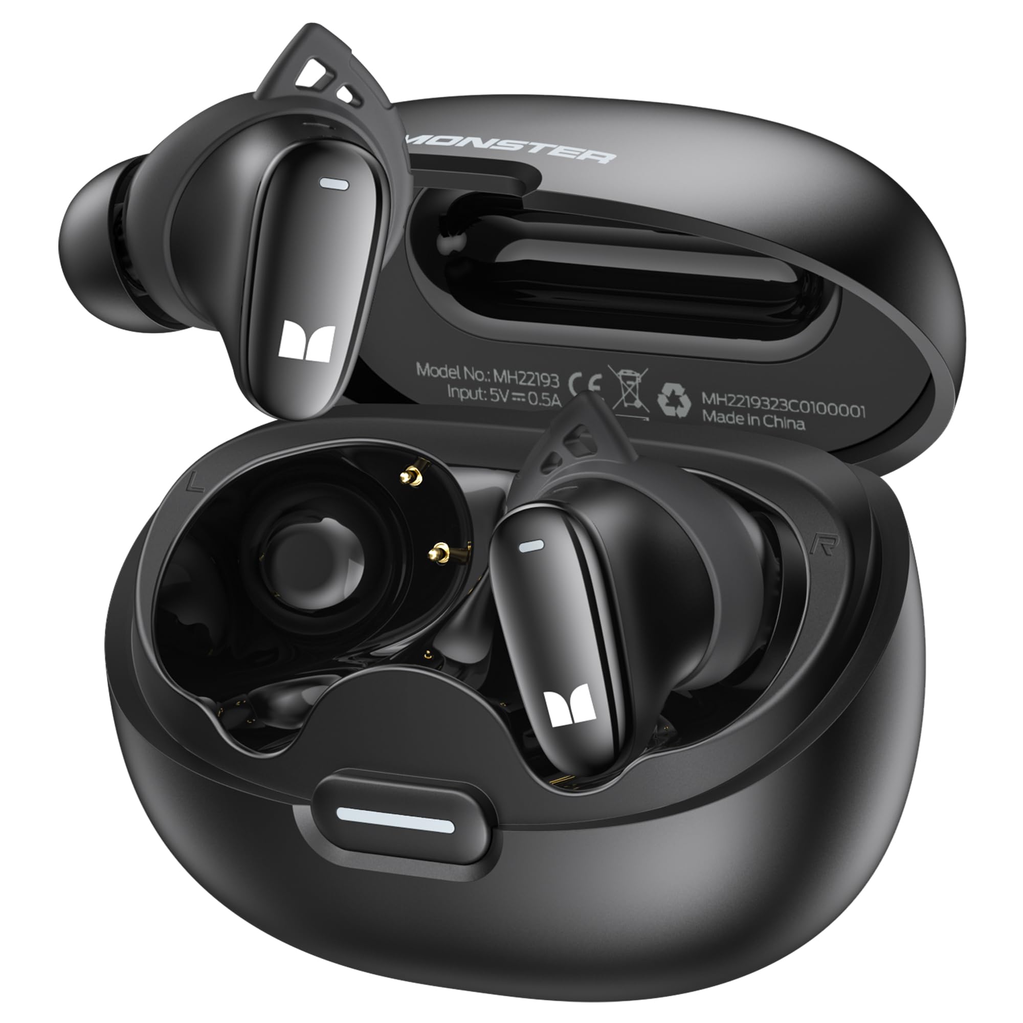 Monster N-Lite 206 Bluetooth 5.4 Wireless Earbuds - IPX6 Waterproof in-Ear Headphones with Built-in Mic, Touch Control, 25H Playtime & Type-C Charging (Black) | Perfect for Gym, Running, Travel & Workouts