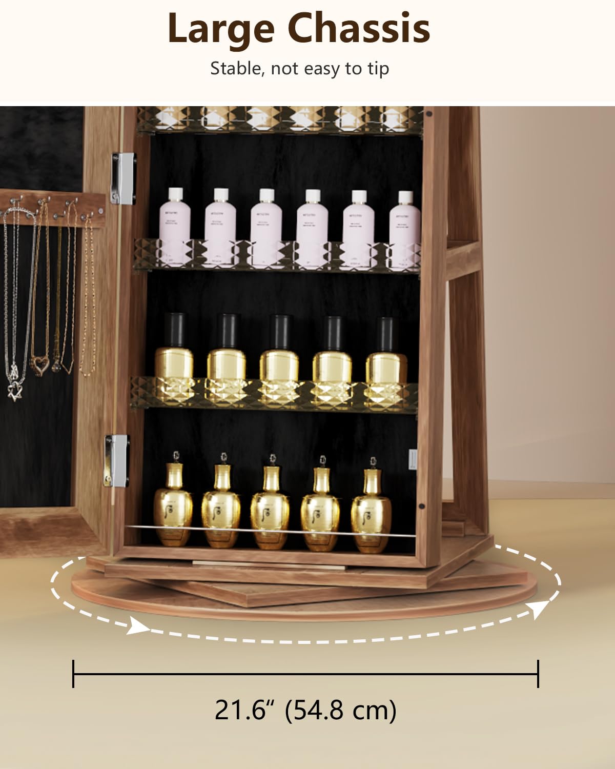 360° Rotating Jewelry Armoire with LED Lights - 63
