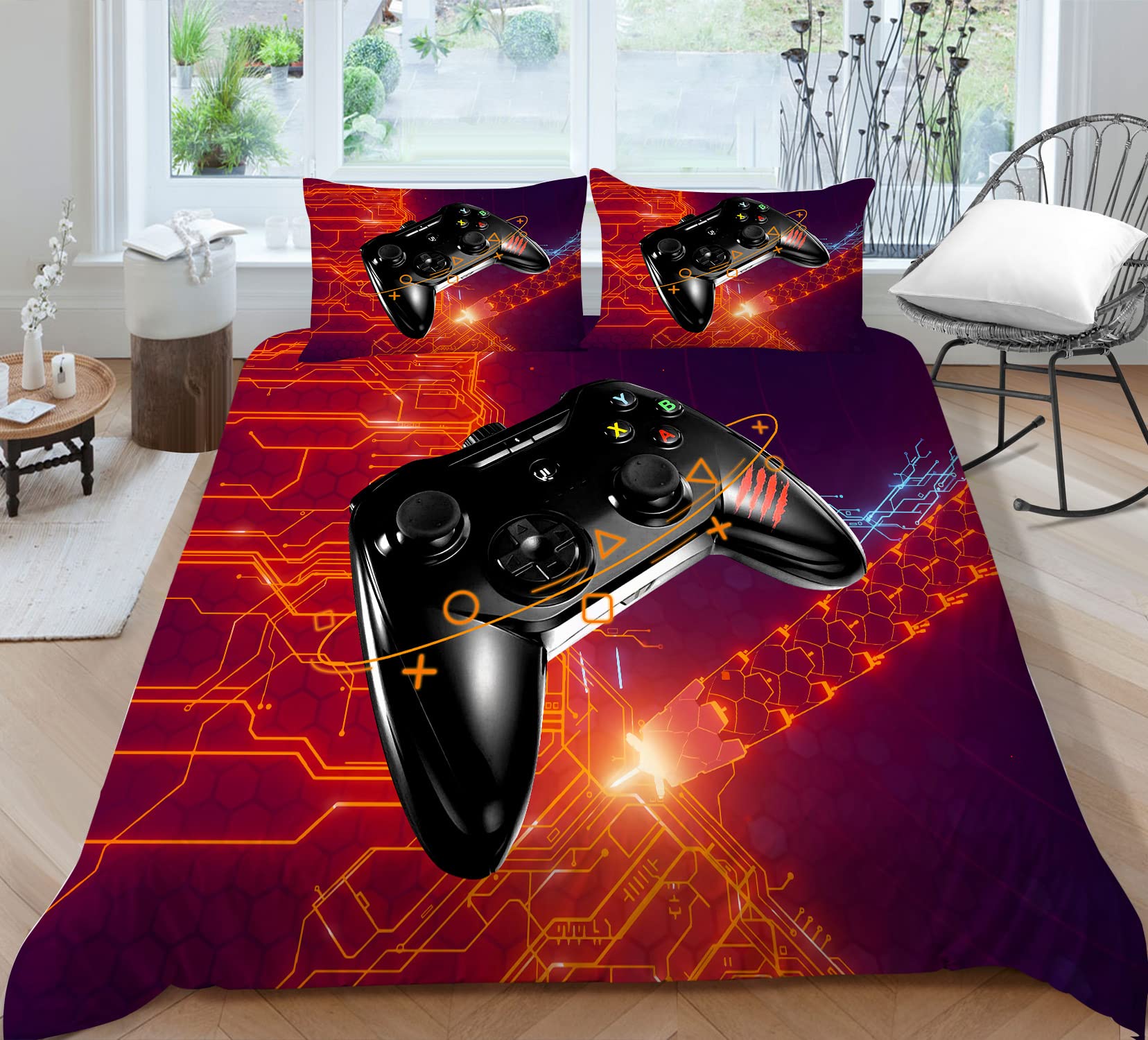 Erwinmu Teen Gamepad Duvet Cover Set - Twin Size Gamer Bedding for Kids & Boys - 3D Printed Microfiber Comforter Cover with Zipper & Pillowcase - Soft, Breathable Bedspread for Gaming Room & Teen Bedroom Decor