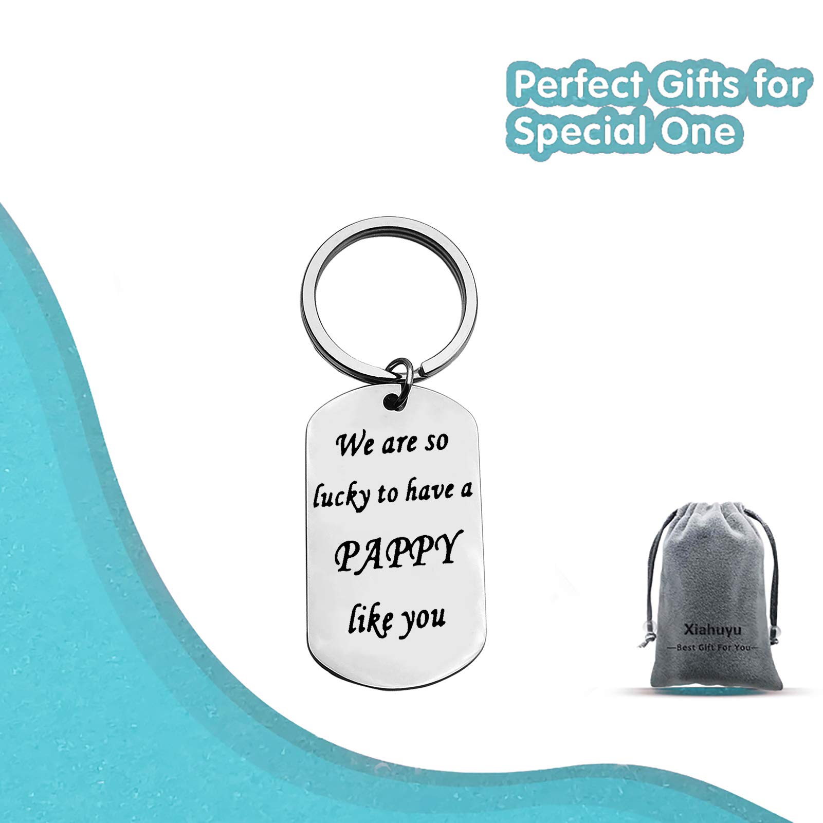 Personalized Dad Keychain - Engraved 'We Are So Lucky to Have A Pappy Like You' - Thoughtful Father's Day, Christmas & Birthday Gift for Dad from Daughter or Son - Perfect for Everyday Carry, Office Keys & Special Occasions