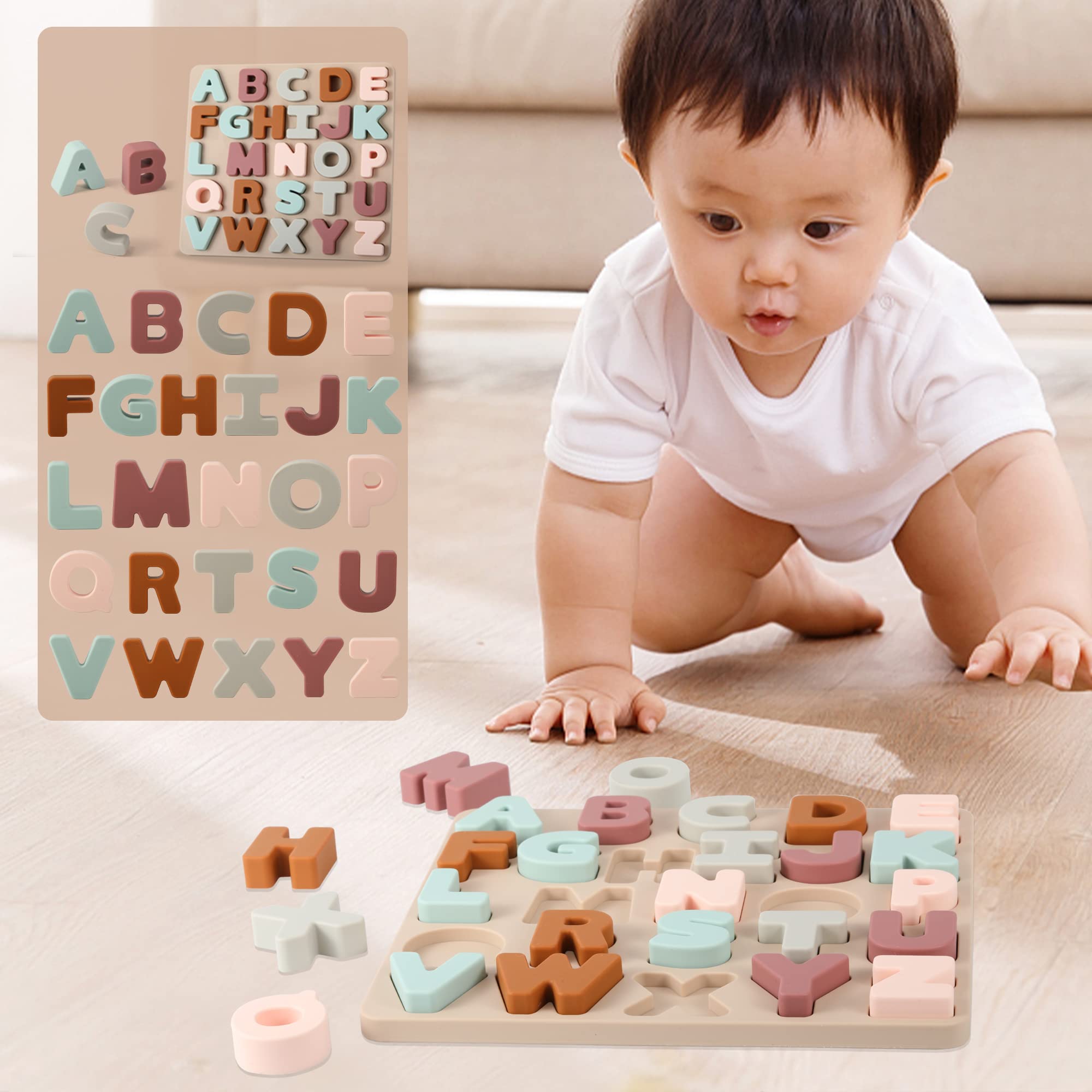 ABC Letter Puzzle for Toddlers 1-3 Years - Silicone Alphabet Learning Toy with Puzzle Board & Letter Blocks - Educational Preschool Gift for Boys & Girls - Perfect for Homeschooling, Daycare & Early Childhood Development