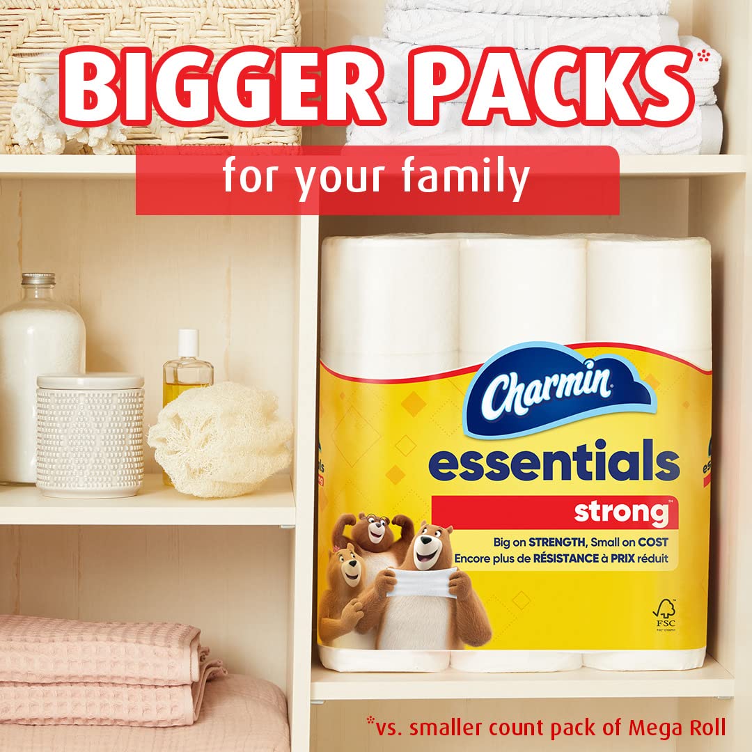 Charmin Essentials Soft Toilet Paper - 30 Mega Rolls (Equivalent to 120 Regular Rolls) | Ultra Soft Bath Tissue for Home & Office Use | Gentle on Skin, Septic Safe, Highly Absorbent