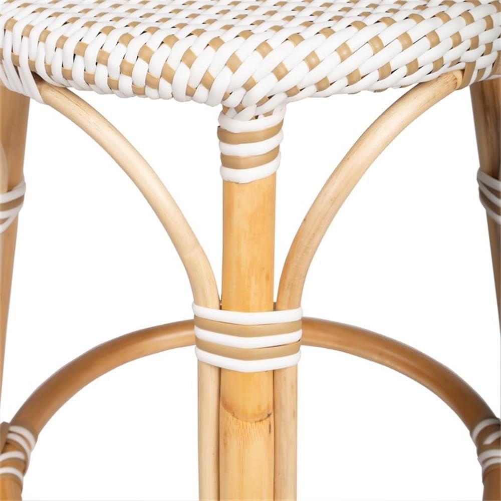 Home Square 2-Piece Rattan Counter Stool Set in Beige & White - Perfect for Kitchen Islands, Breakfast Bars & Home Decor