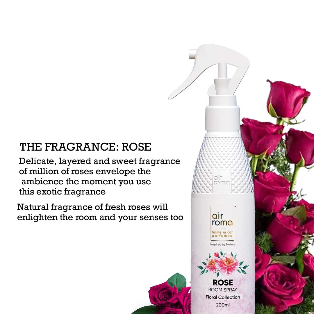 AIR-ROMA Rose Air Freshener Spray - Long Lasting Fragrance & Odor Eliminator for Home, Office, Car & Bathroom (200ml) | Fresh Floral Scent for Daily Use & Special Occasions
