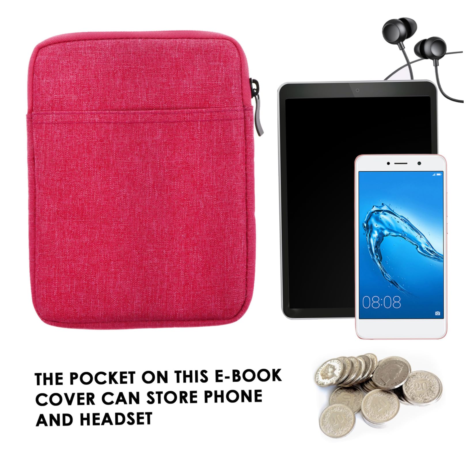 Angoily 3-Pack Dirt-Resistant E-Reader Case - Protective Cover for Kindle, Nook & E-Book Readers - Soft Rosy Canvas Fabric - Perfect for Reading at Home, Travel & Commuting